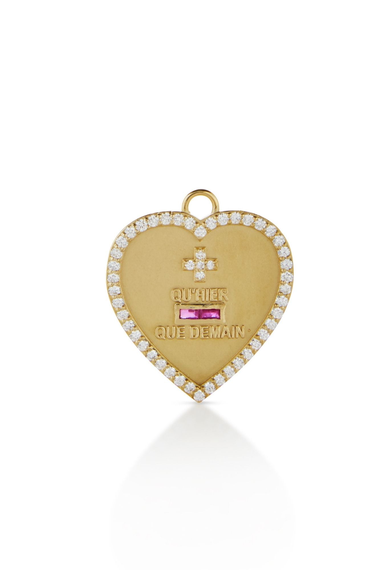 18KY Qu'Hier Que Demain Heart Love Token with Diamond Bezel