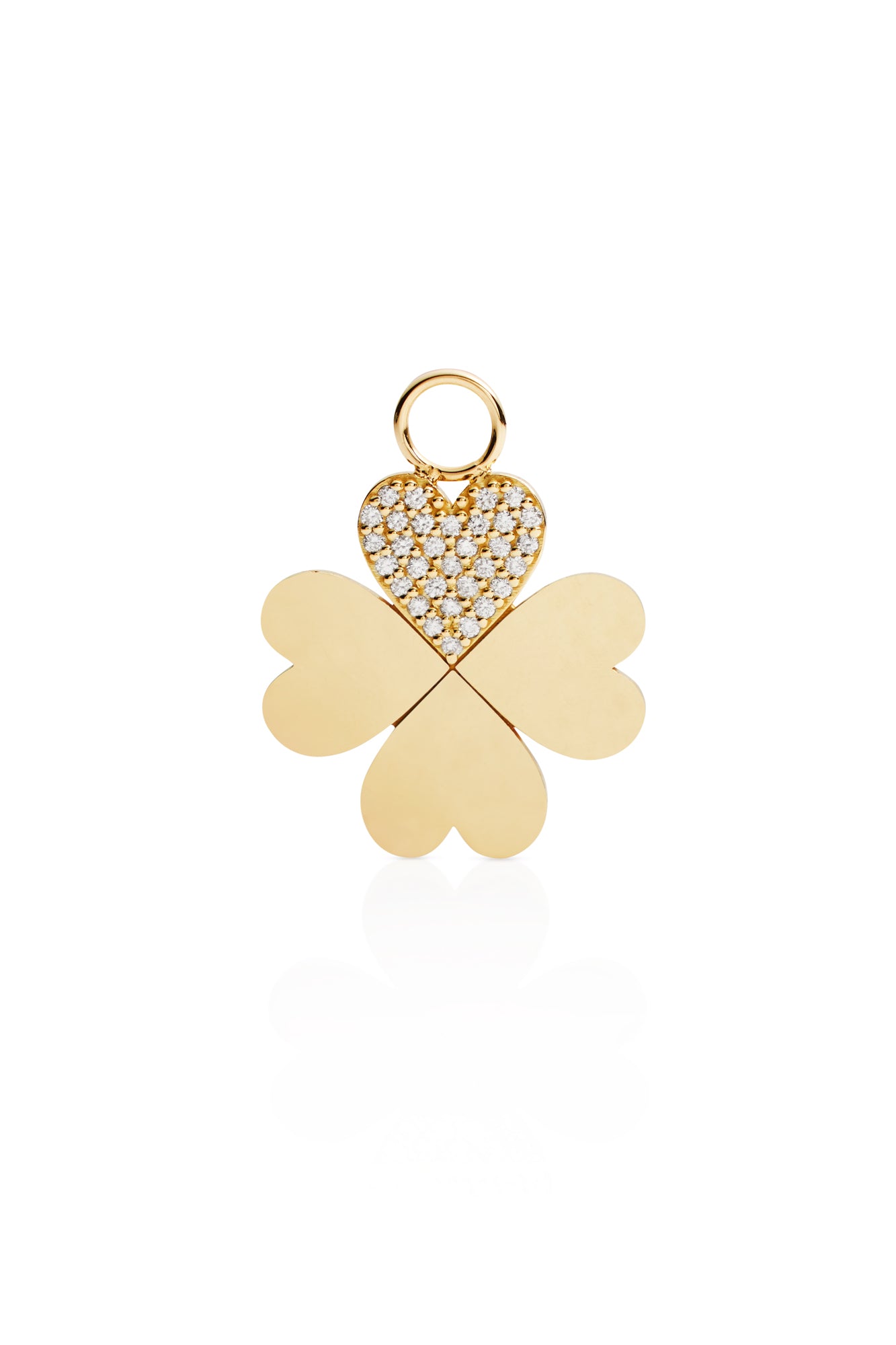 18KY Pave Four Leaf Heart Clover Charm