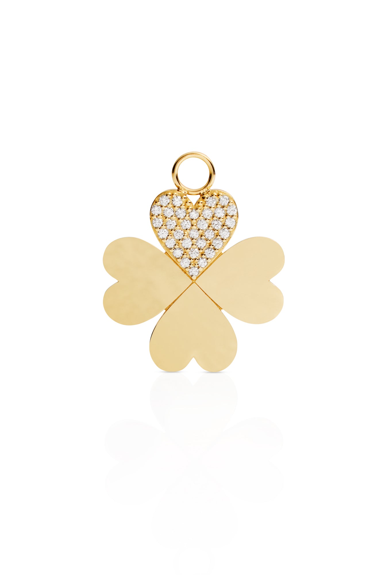 18KY Pave Four Leaf Heart Clover Charm