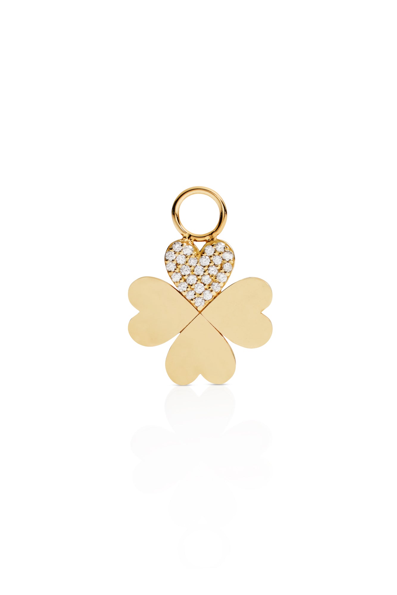 18KY Pave Four Leaf Heart Clover Charm