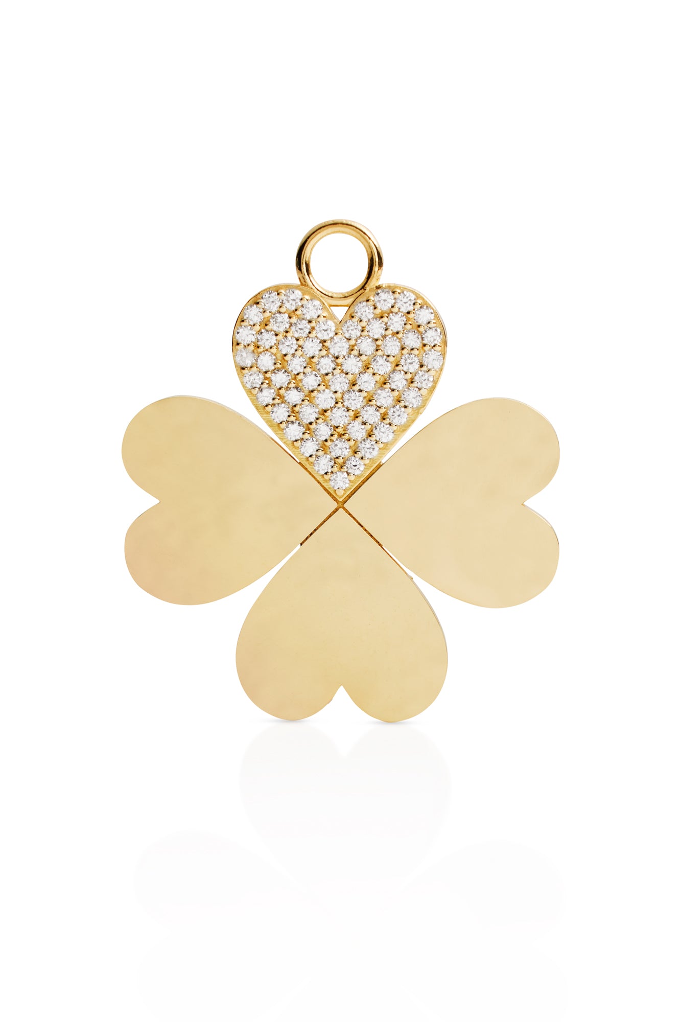 18KY Pave Four Leaf Heart Clover Charm