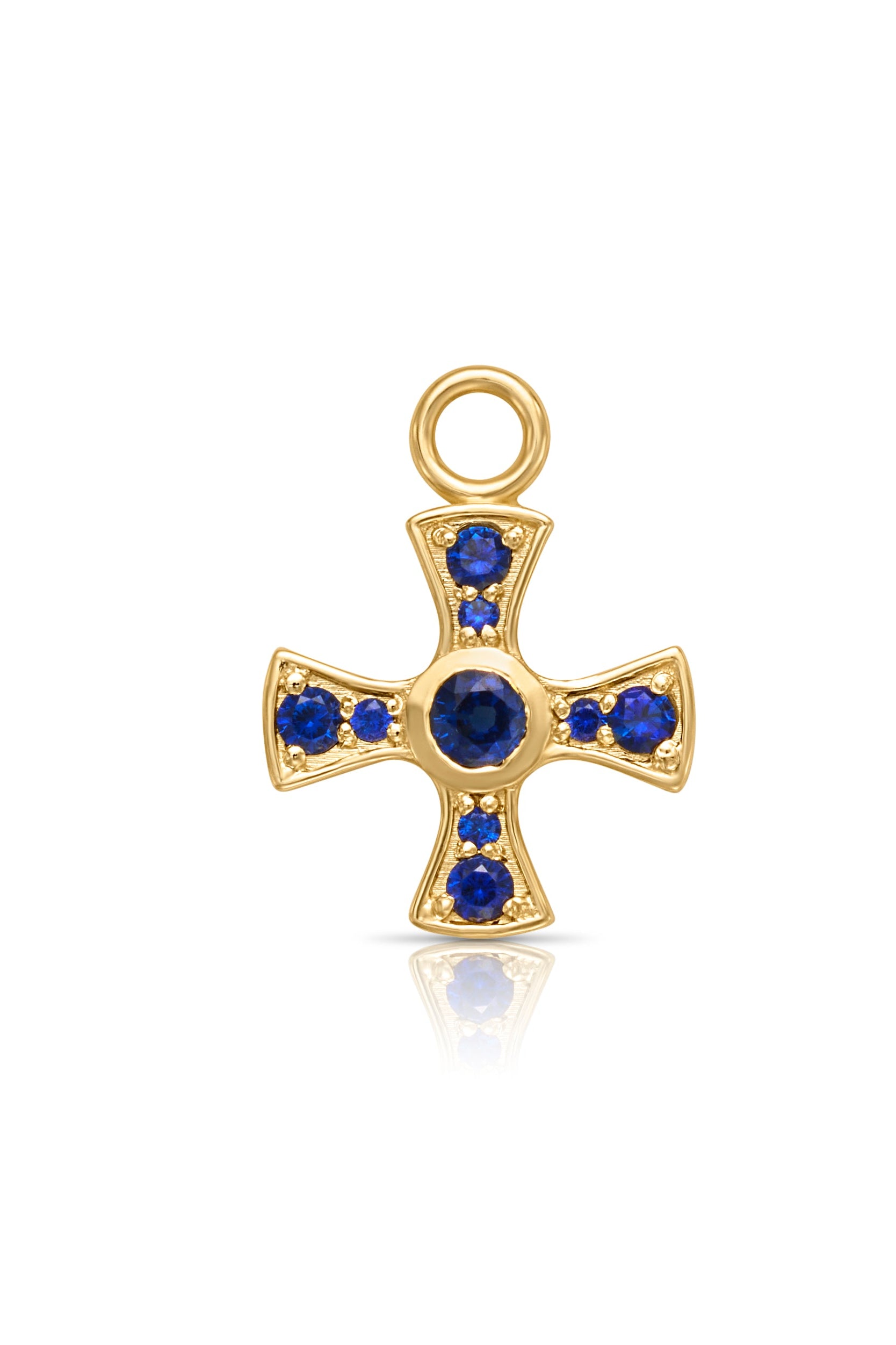 18KY Center Bezel Cross with Blue Sapphire