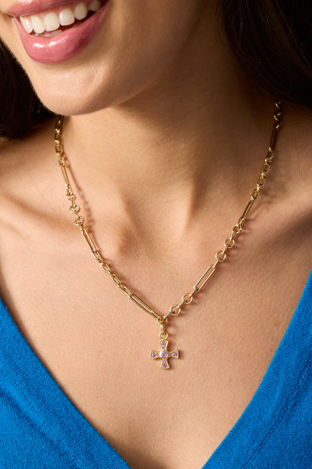 18KY Center Bezel Cross Pk Sap-Charms-Trilogy-Susan Saffron Jewelry