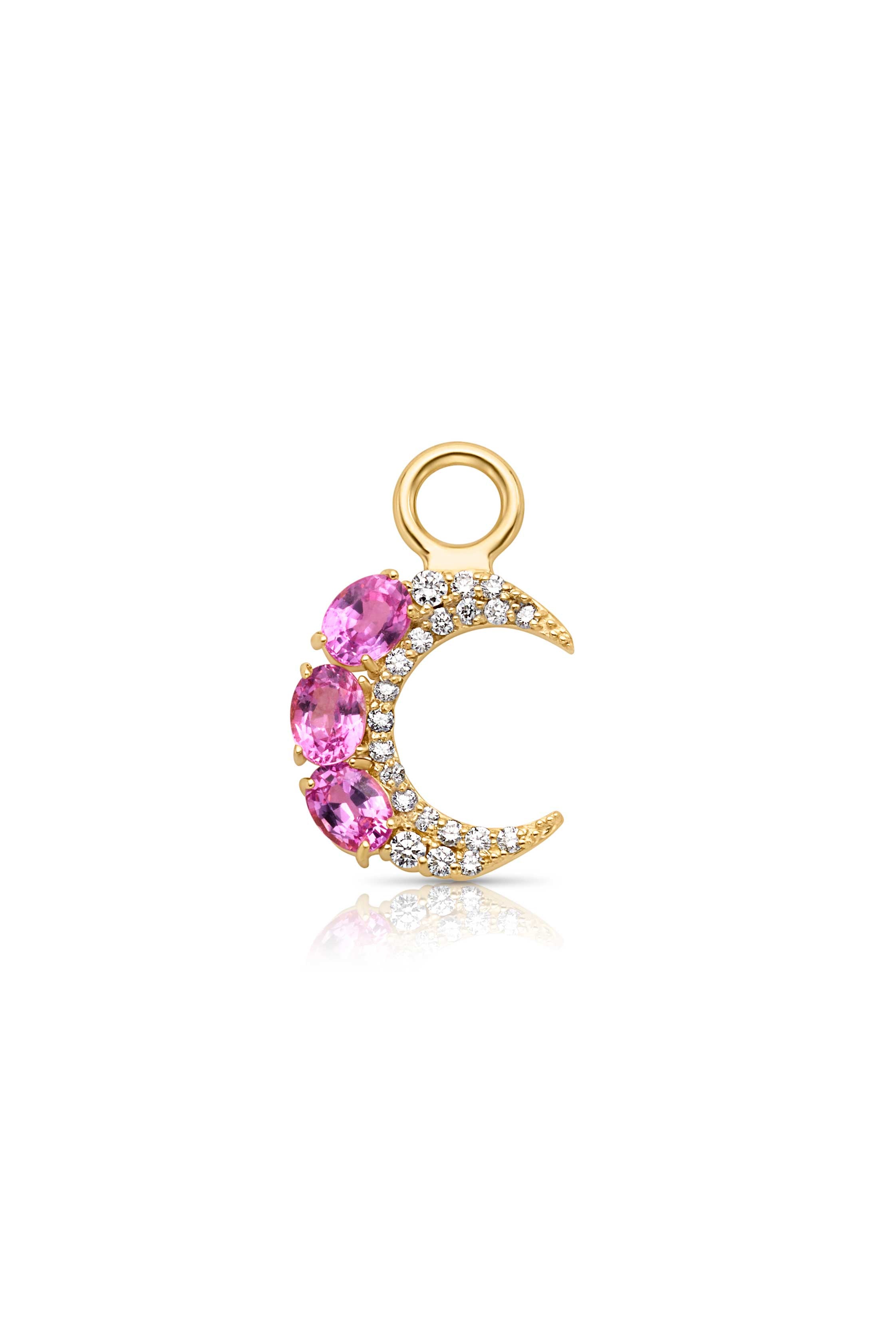 18KY Small Crescent Moon with Pink Sapphire