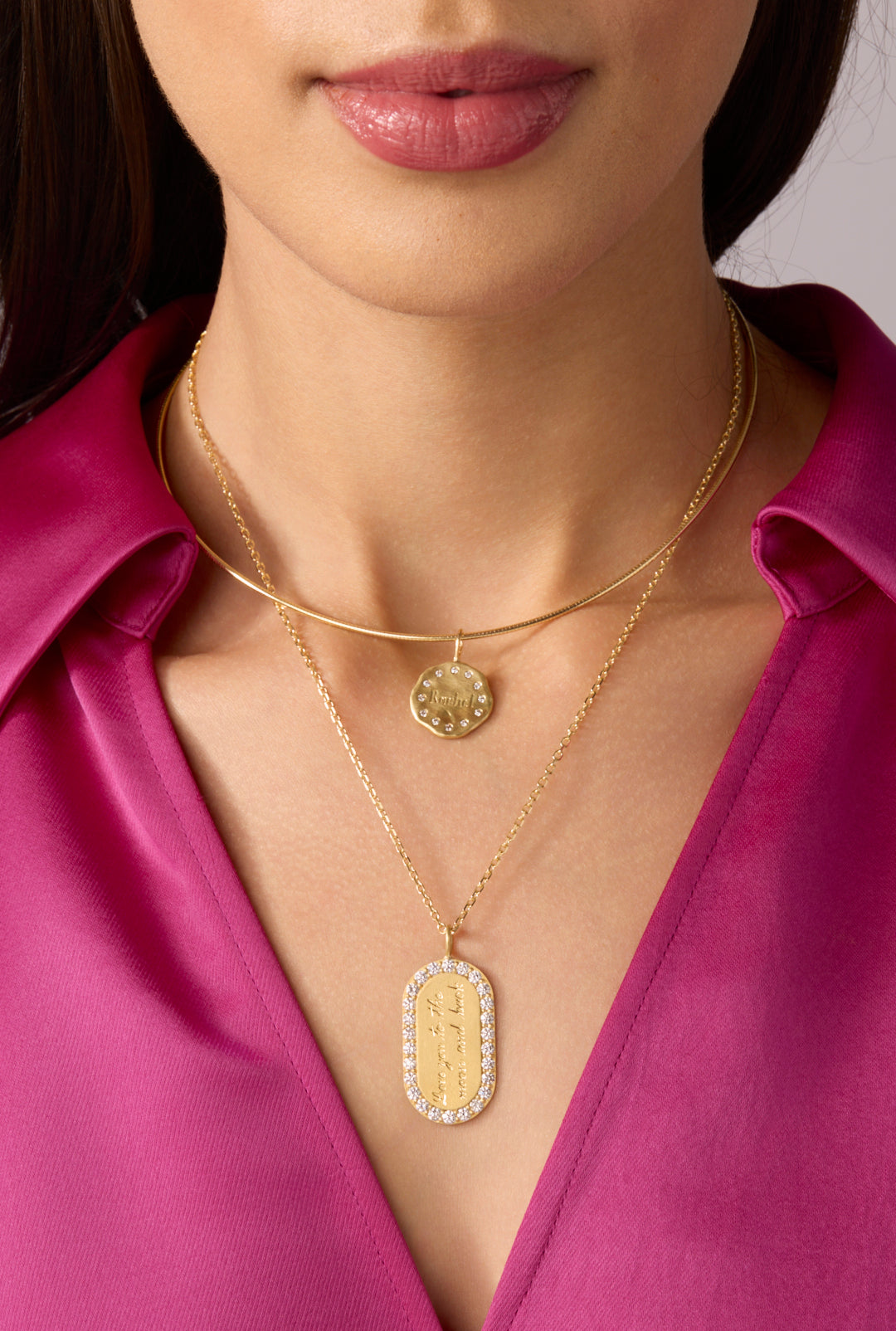 18KY Oval Engravable Disc with Diamonds