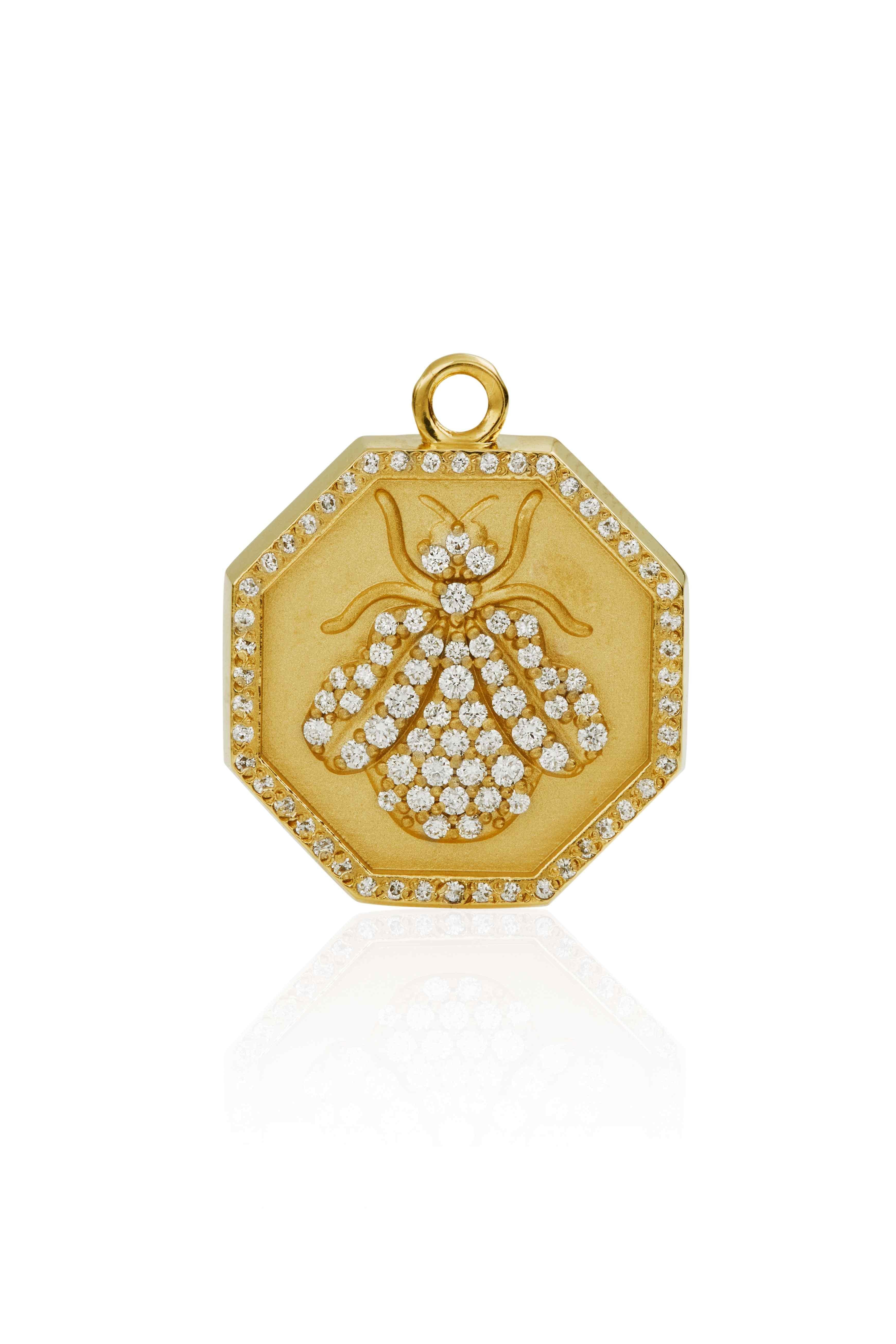 18KY Octagonal Pave Bee Charm-Necklaces-Trilogy-Susan Saffron Jewelry