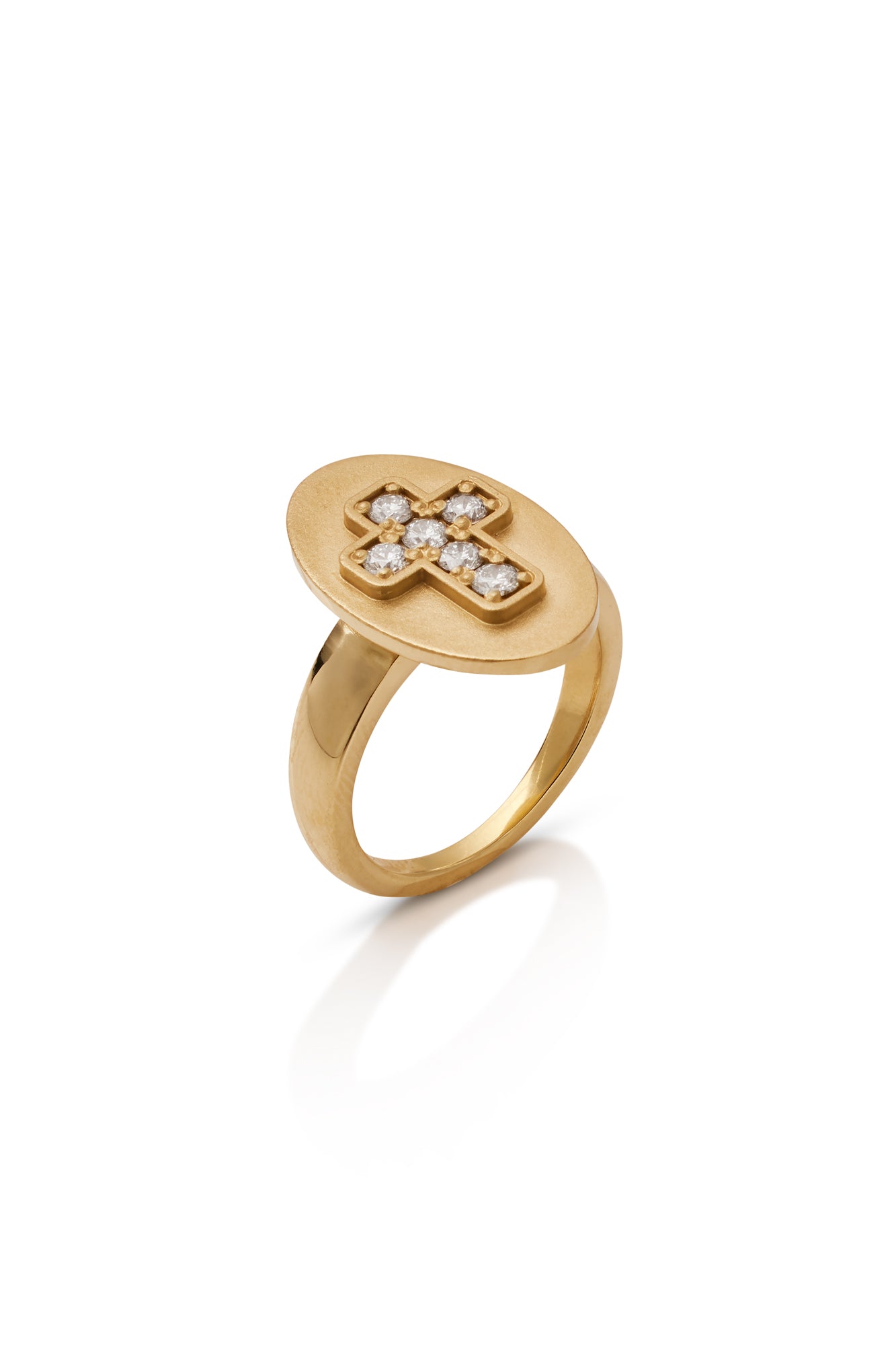 18KY Oval Ring with Diamond Cross