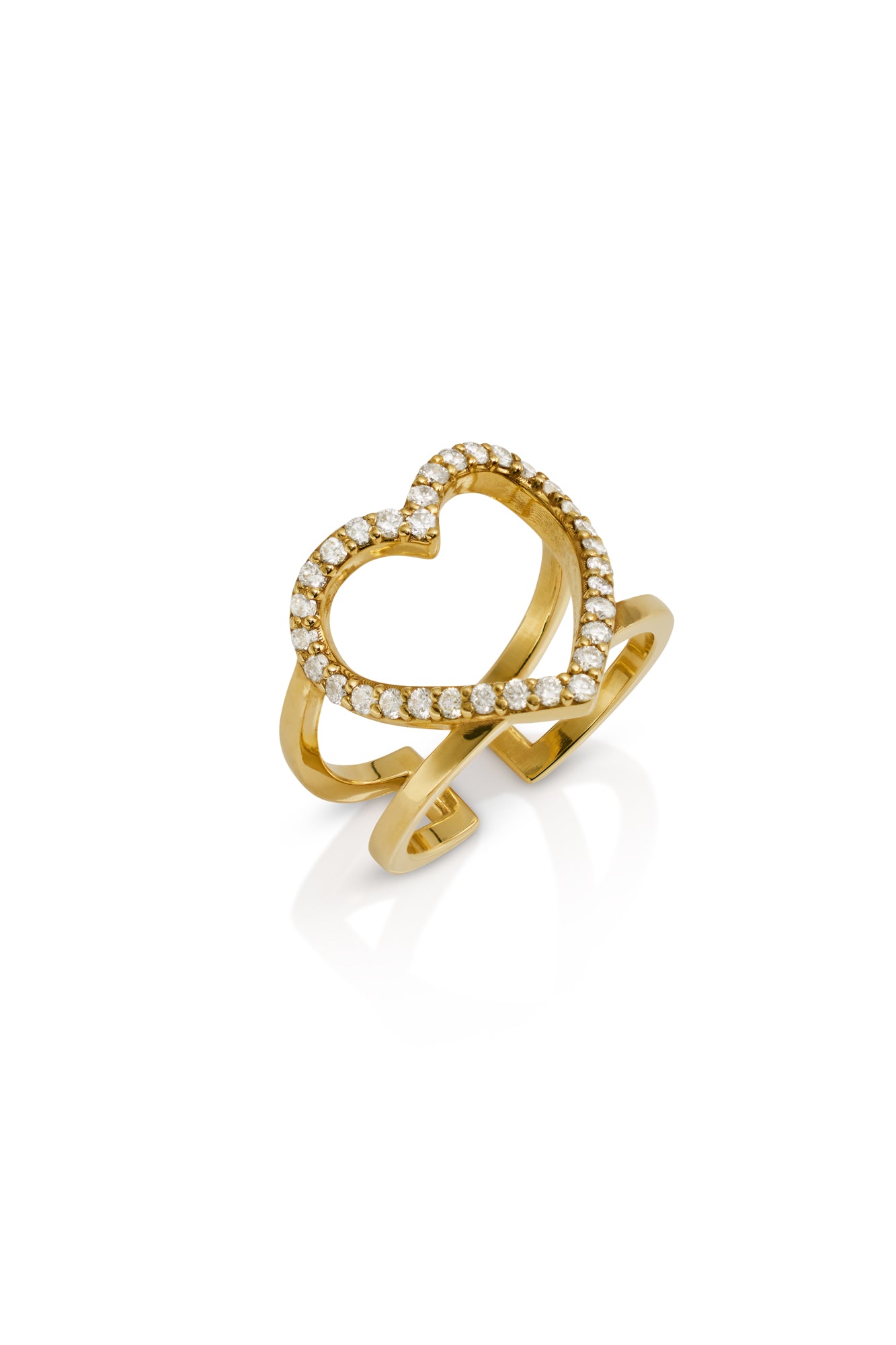 18KY Open Pave Heart Ring