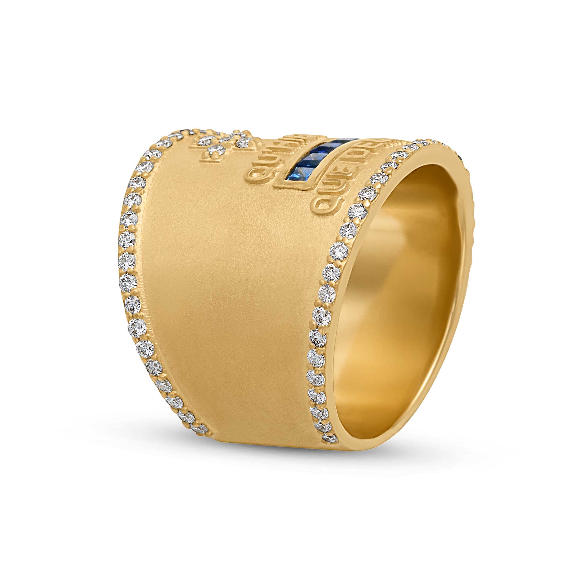 18KY Love Token Cigar Band with Blue Sapphires