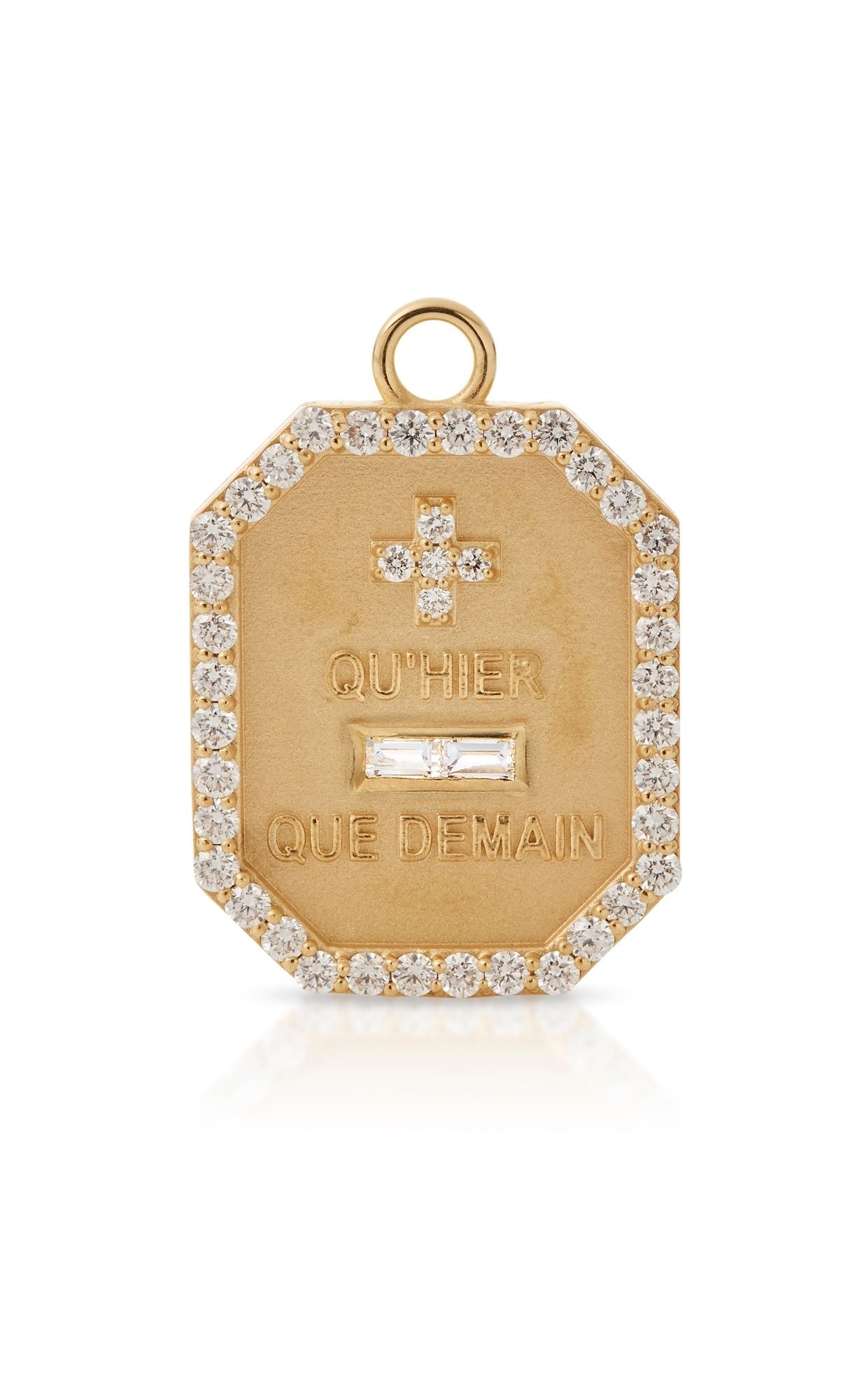 18KY Que Demain Love Token Dogtag with Pave Halo