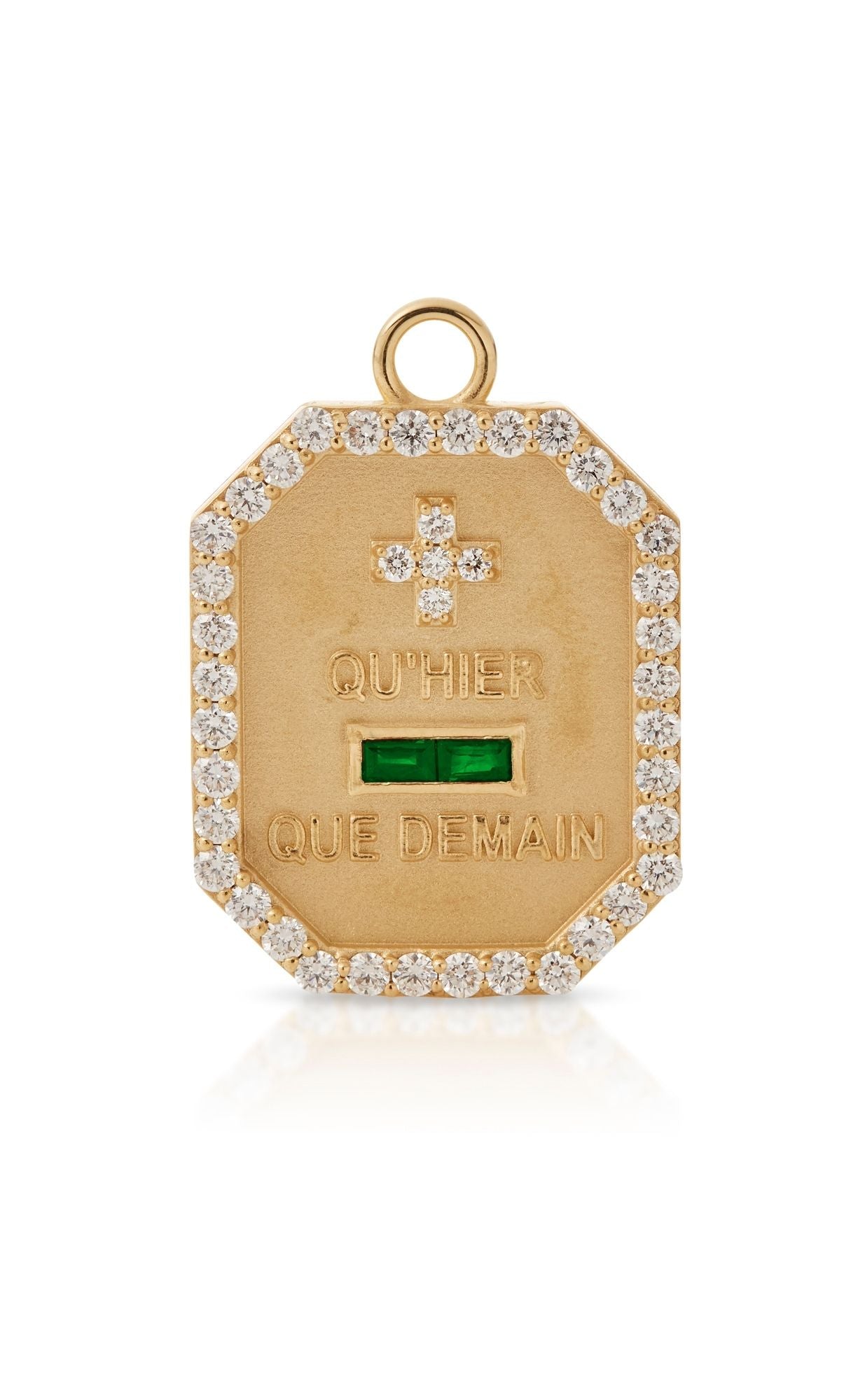 18KY Que Demain Love Token Dogtag with Pave Halo