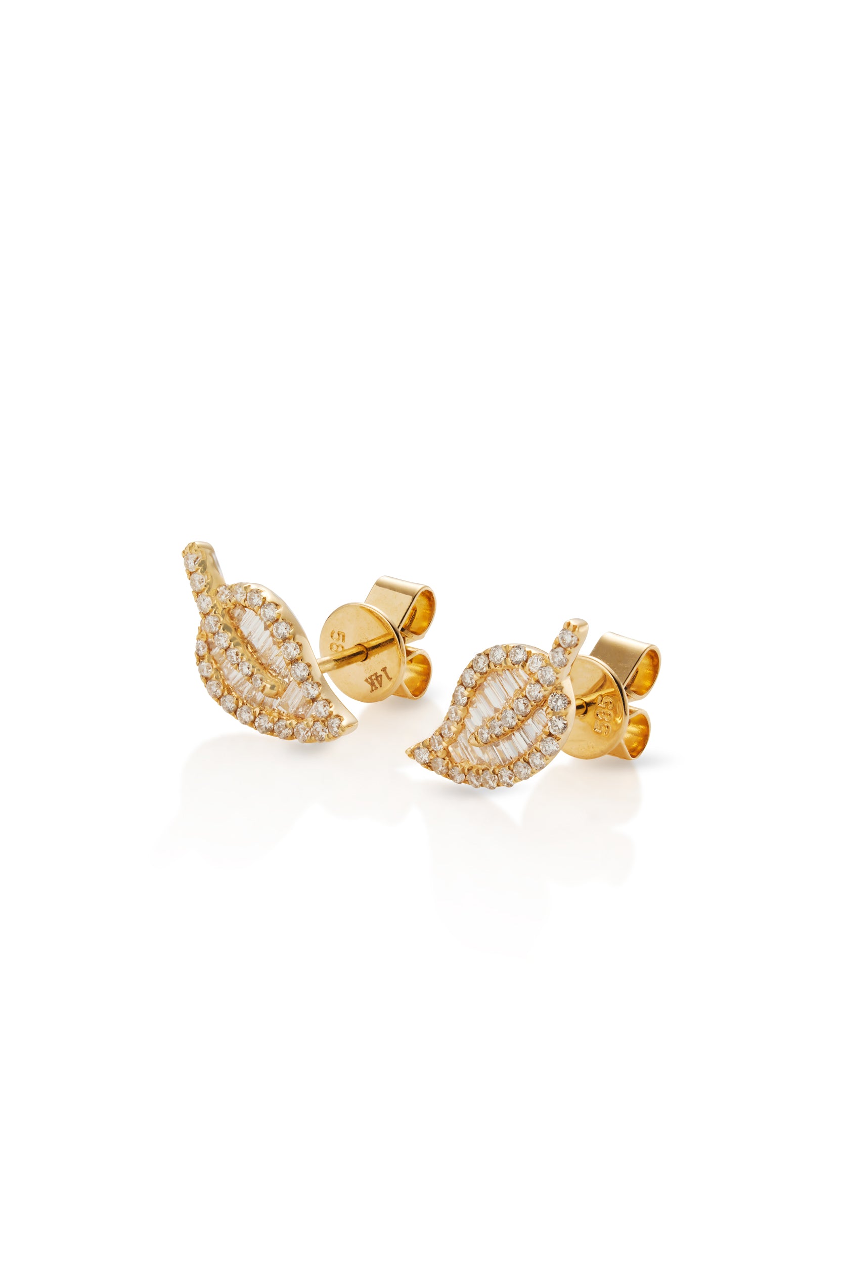 14KY Diamond Leaf Studs-Earrings-Saffron Jewelry-Susan Saffron Jewelry