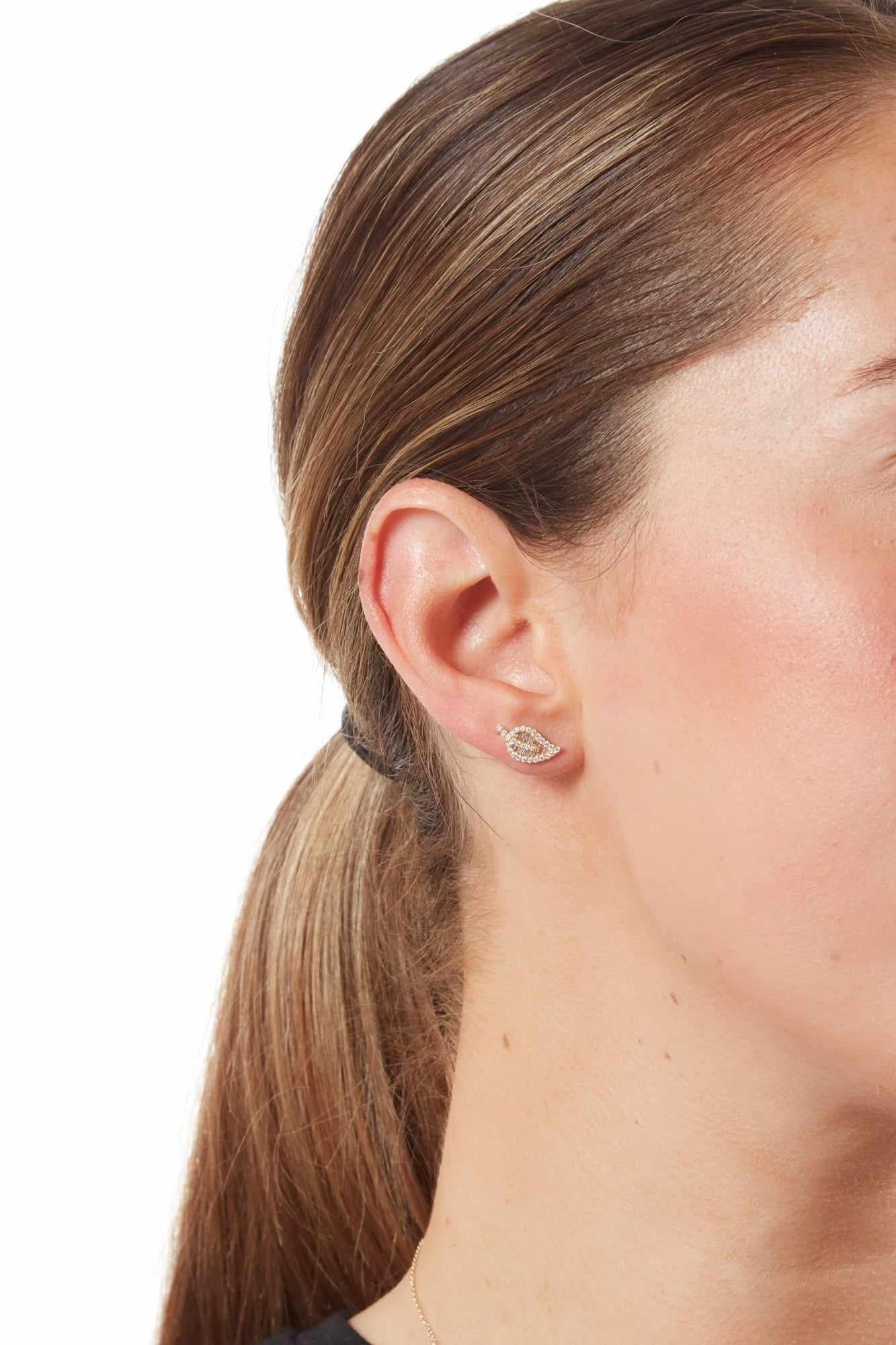 14KY Diamond Leaf Studs-Earrings-Saffron Jewelry-Susan Saffron Jewelry