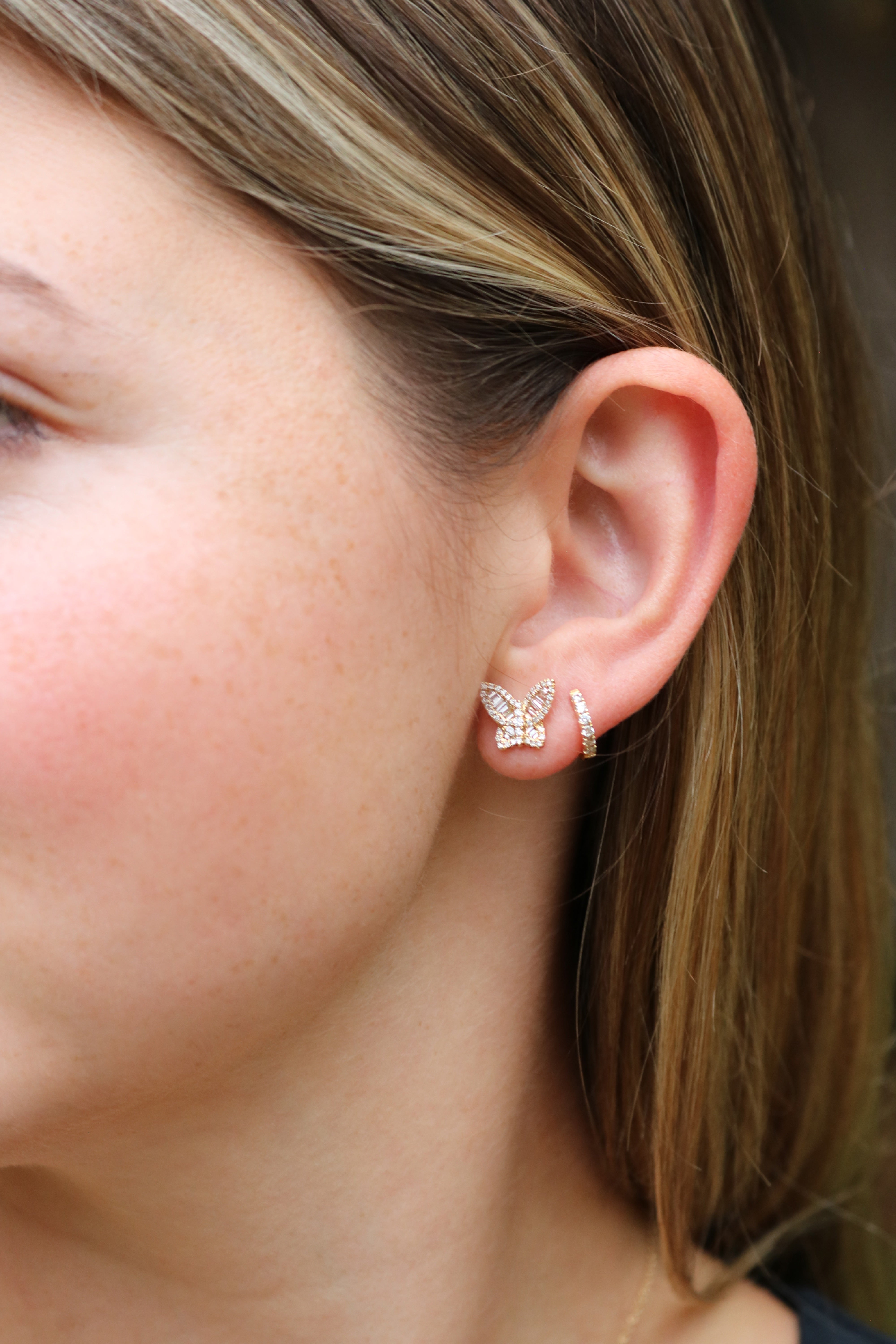 14K Mini Diamond Butterfly Stud Earrings