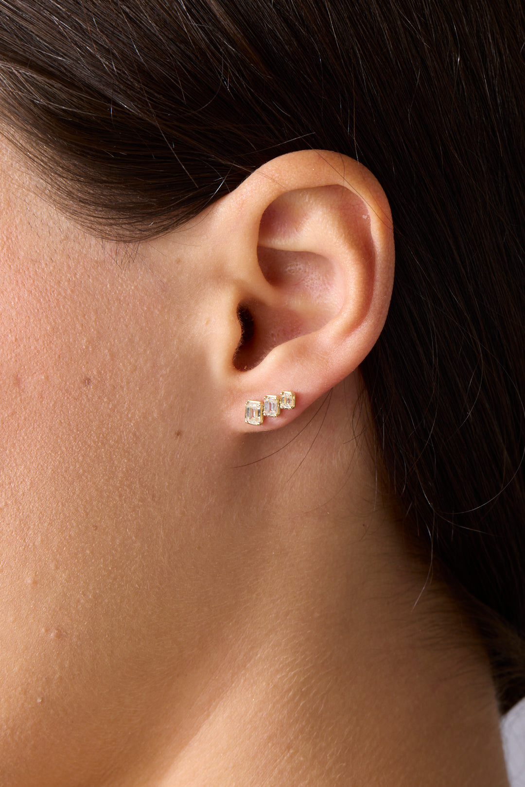 14KY Emerald Cut Diamond Earrings