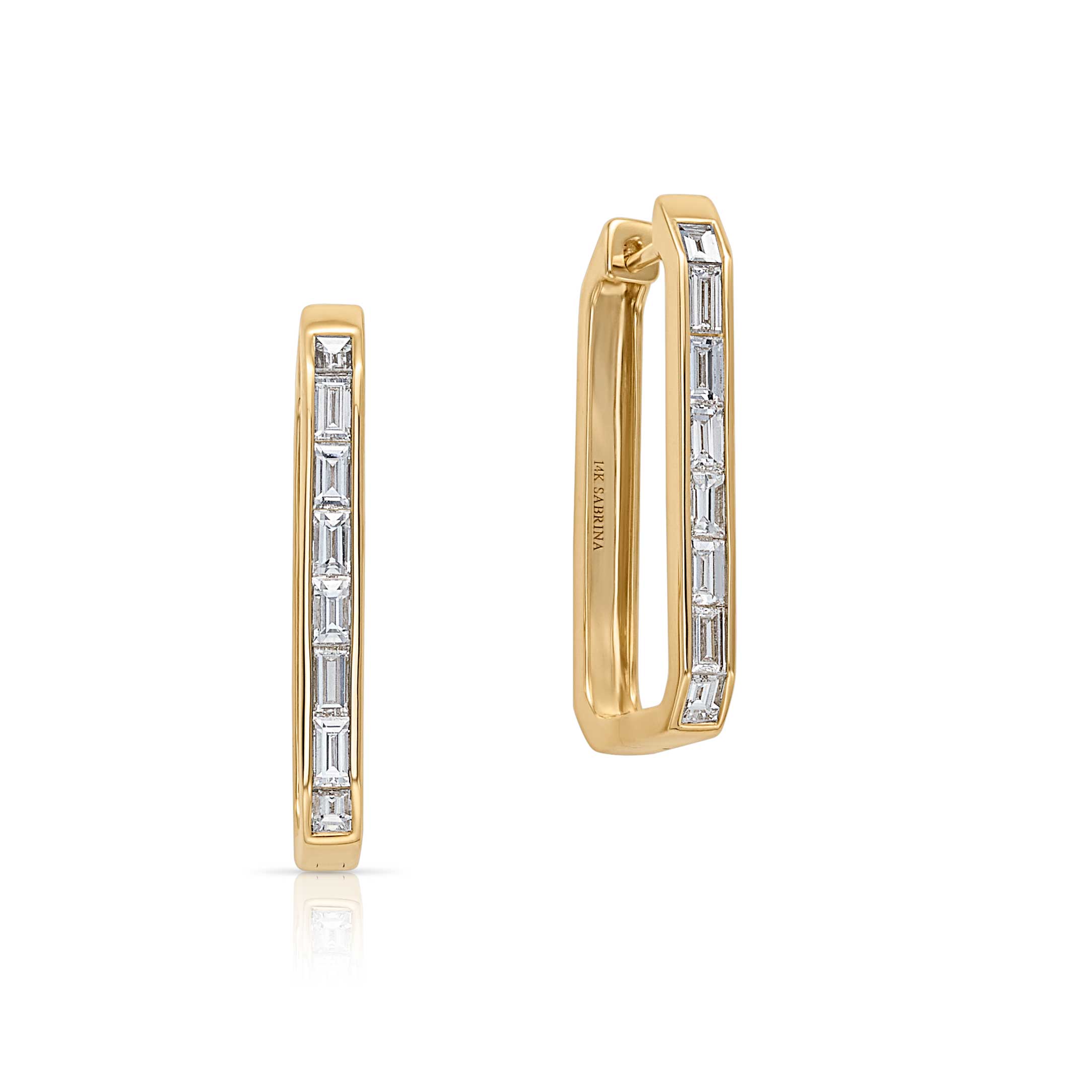 14KY Rectangular Baguette Diamond Hoops