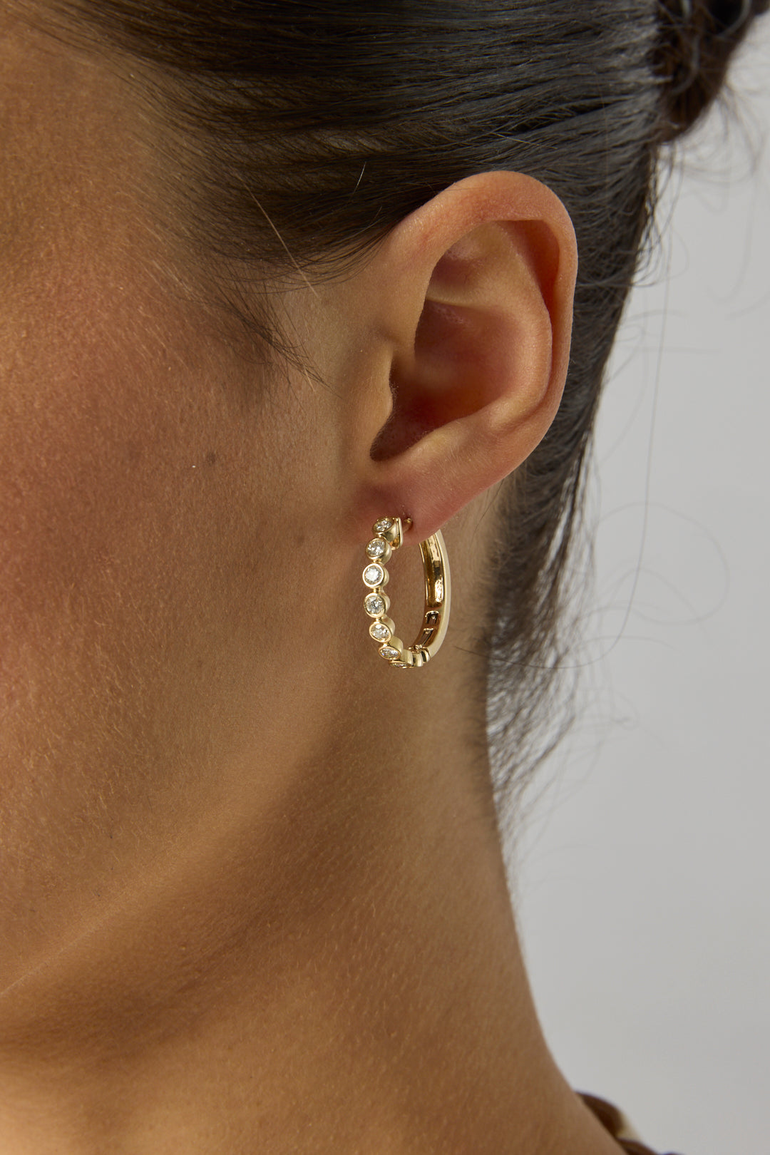 14KY Diamond Bezel Set Huggies