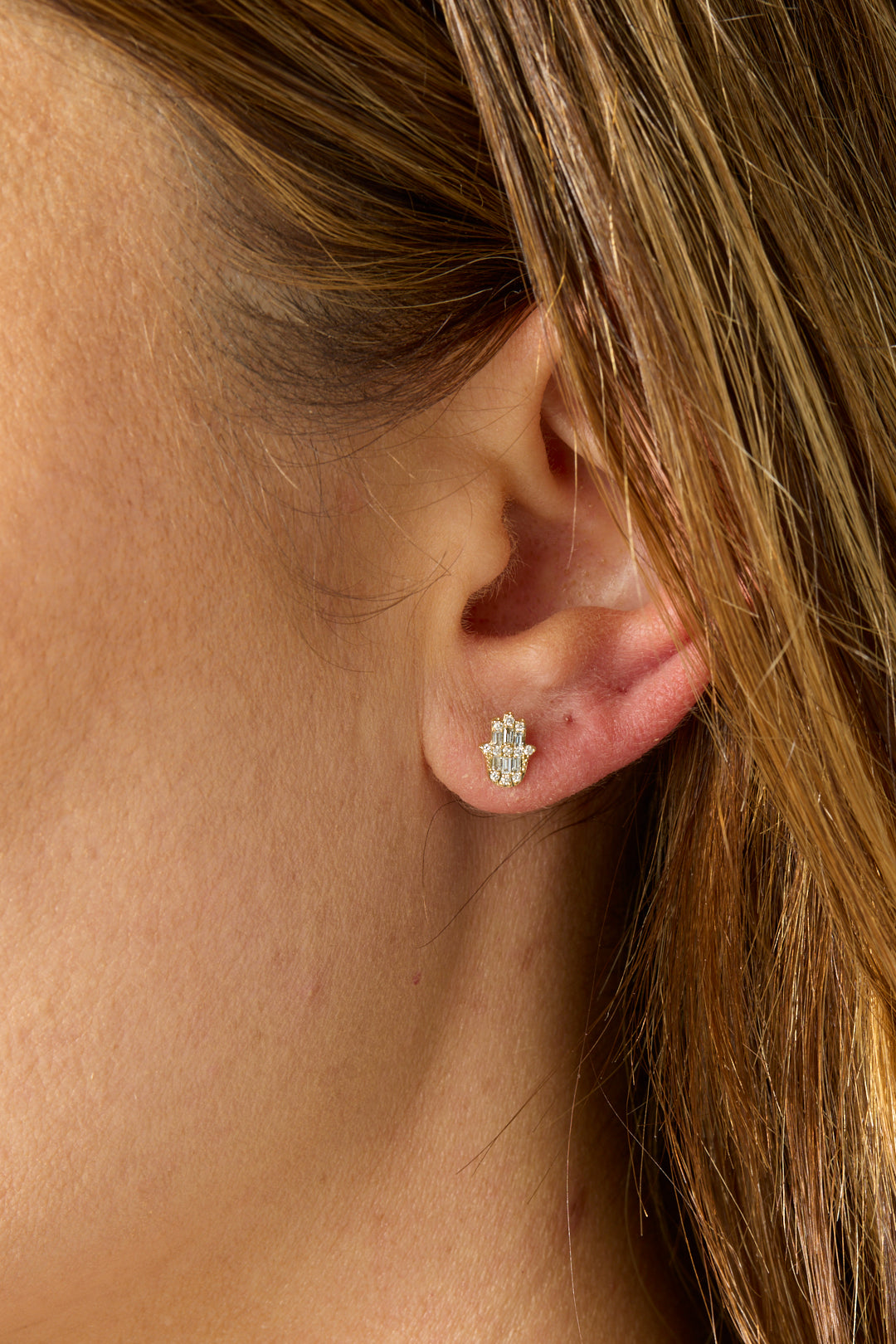 14KY Diamond Hamsa Studs