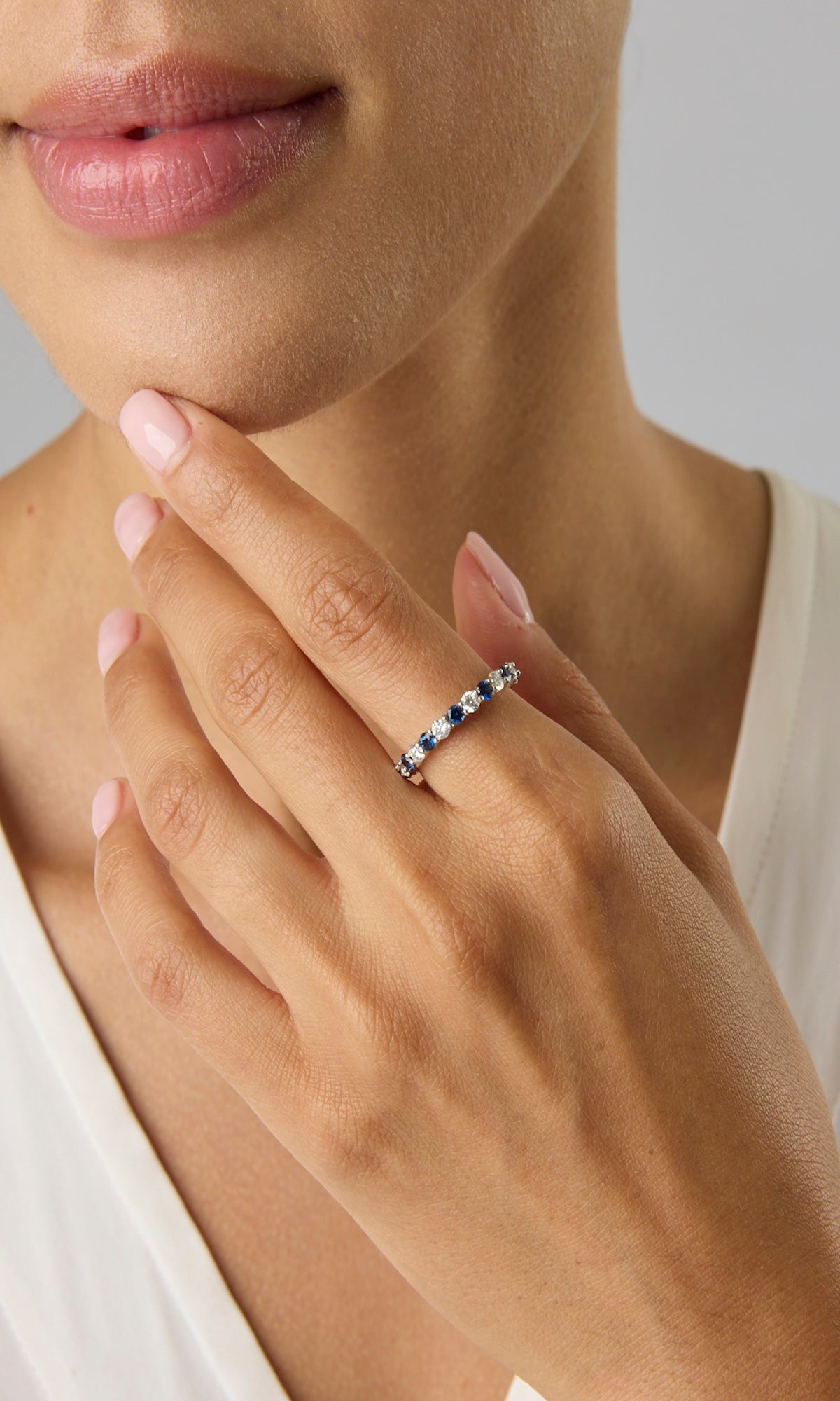 14KW Sapphire and Diamond Eternity Band