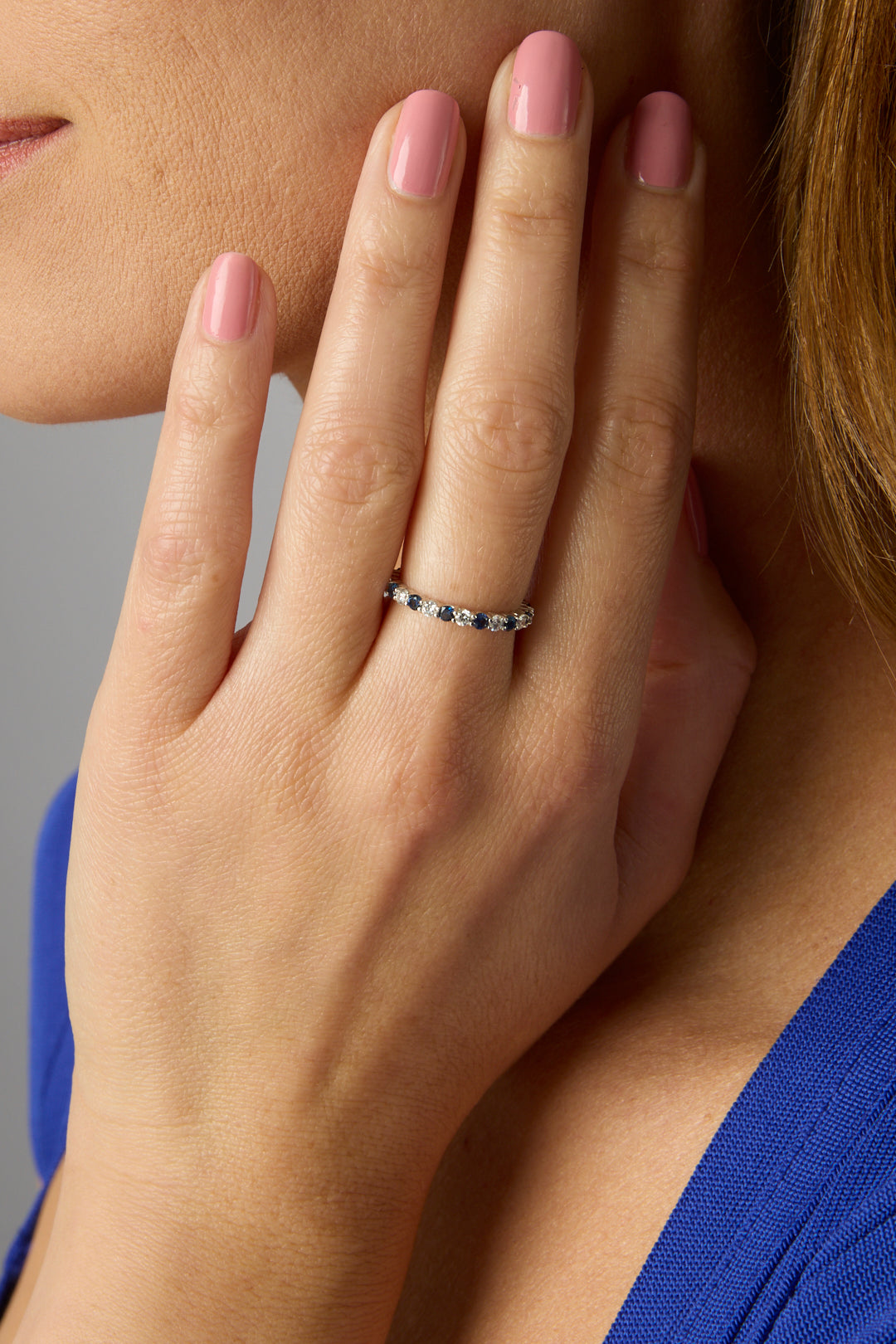 14KW Diamond and Blue Sapphire 3/4 Band