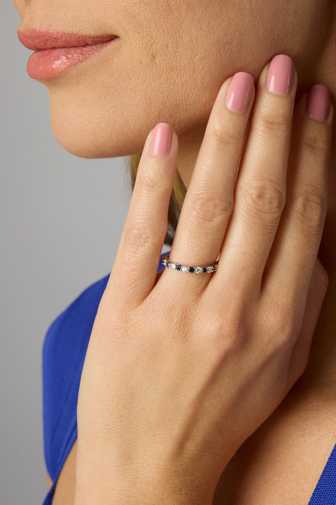 14KW Diamond and Blue Sapphire Eternity Band