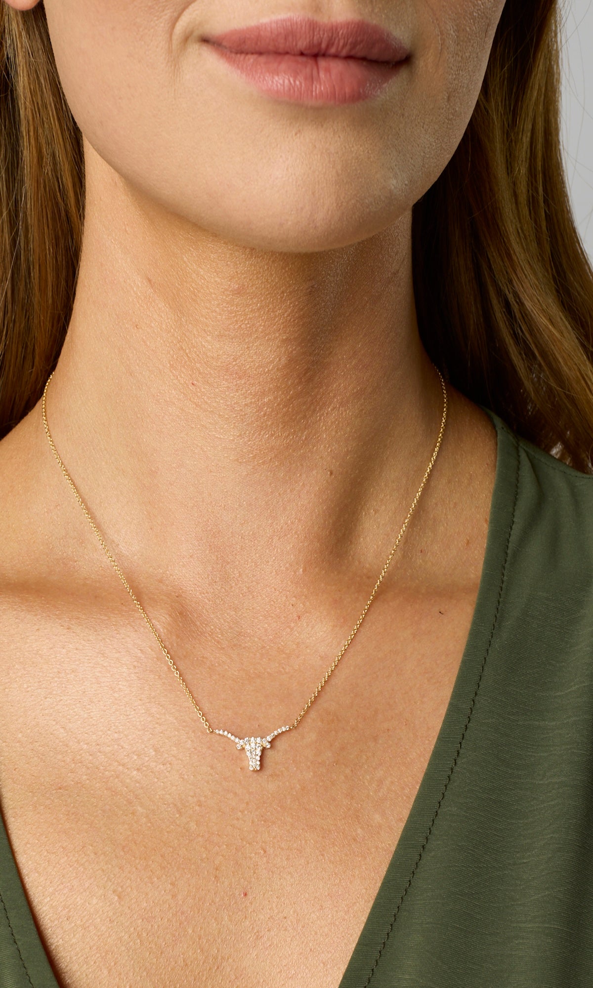 14KY Large Diamond Longhorn Necklace