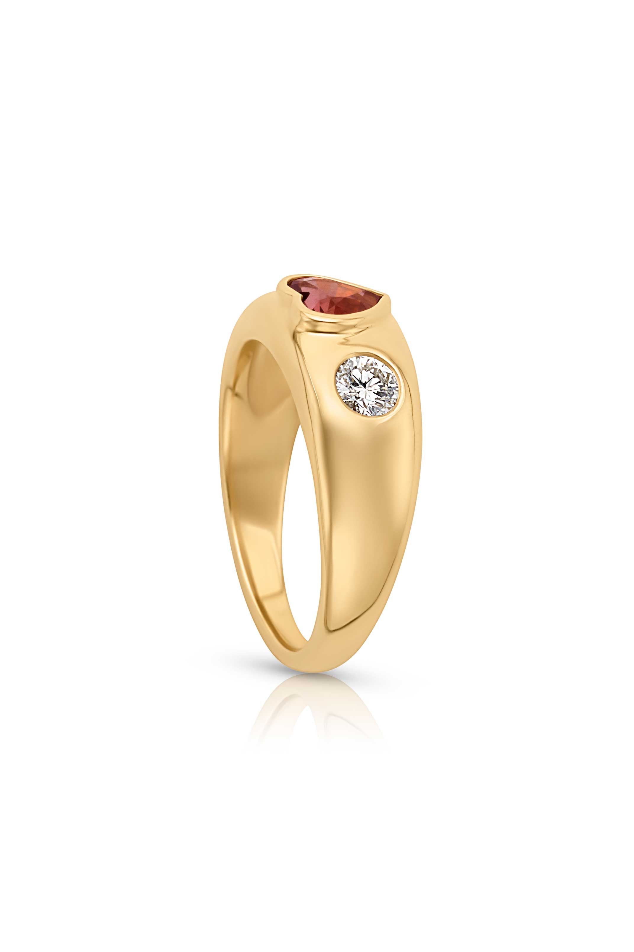 14KY Pink Spinel Heart with Diamonds Gypsy Ring