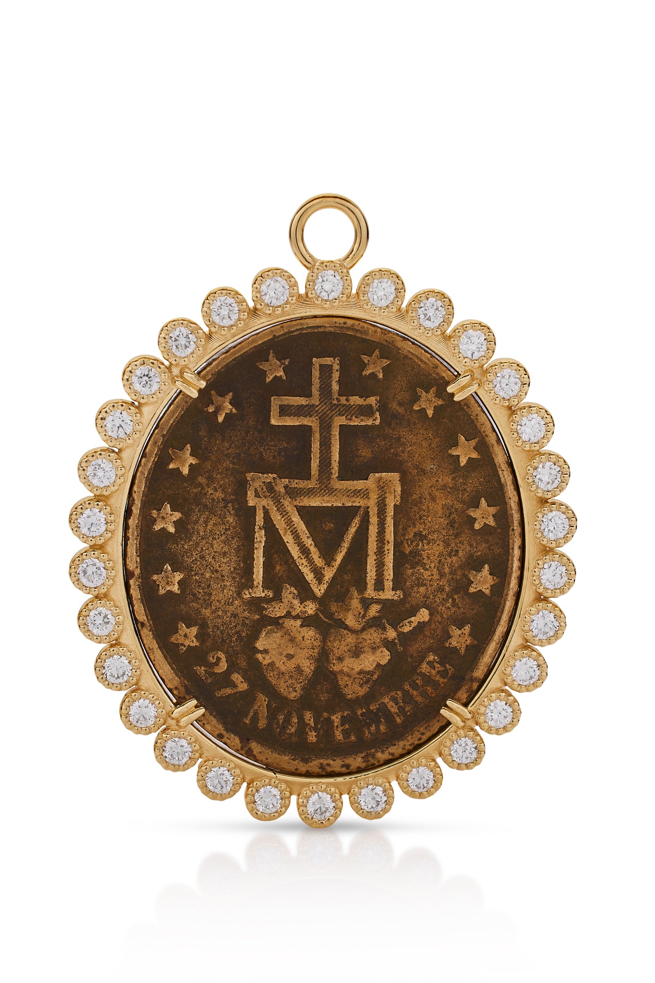 18KY The Miraculous Medal With Bezel Diamond Halo