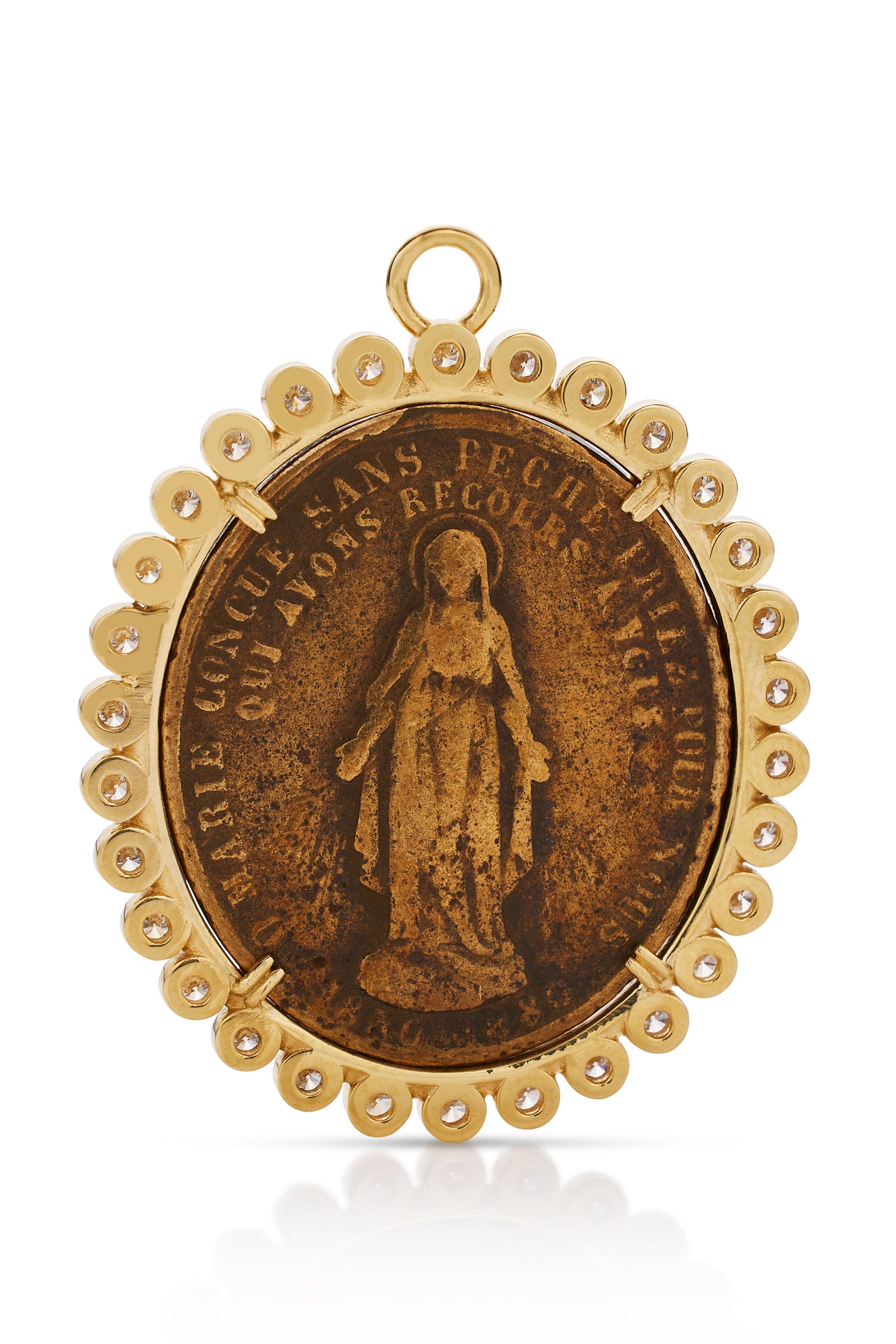 18KY The Miraculous Medal With Bezel Diamond Halo