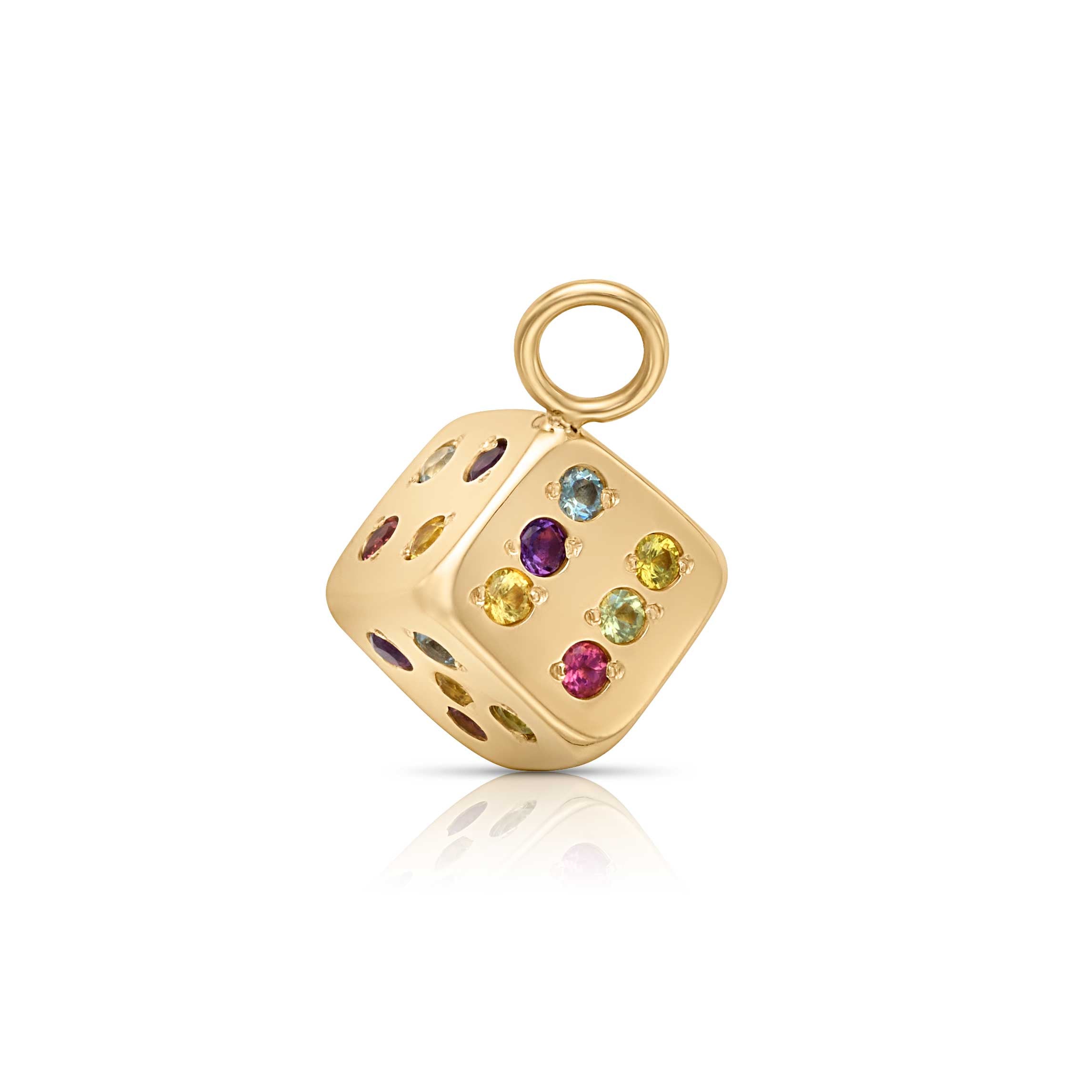 14KY Lucky Dice with Multi Colored Stones