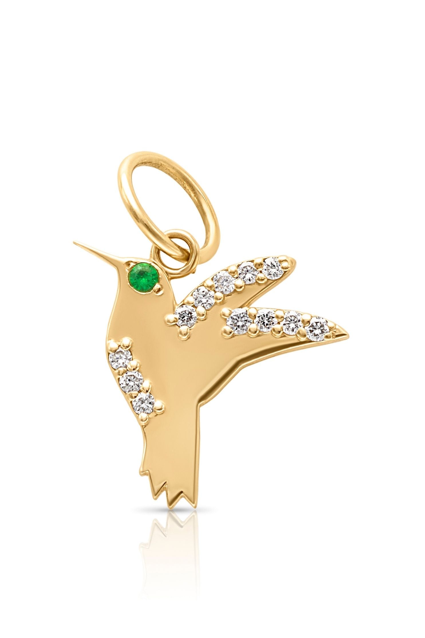 14KY Hummingbird With Emerald Eye Charm