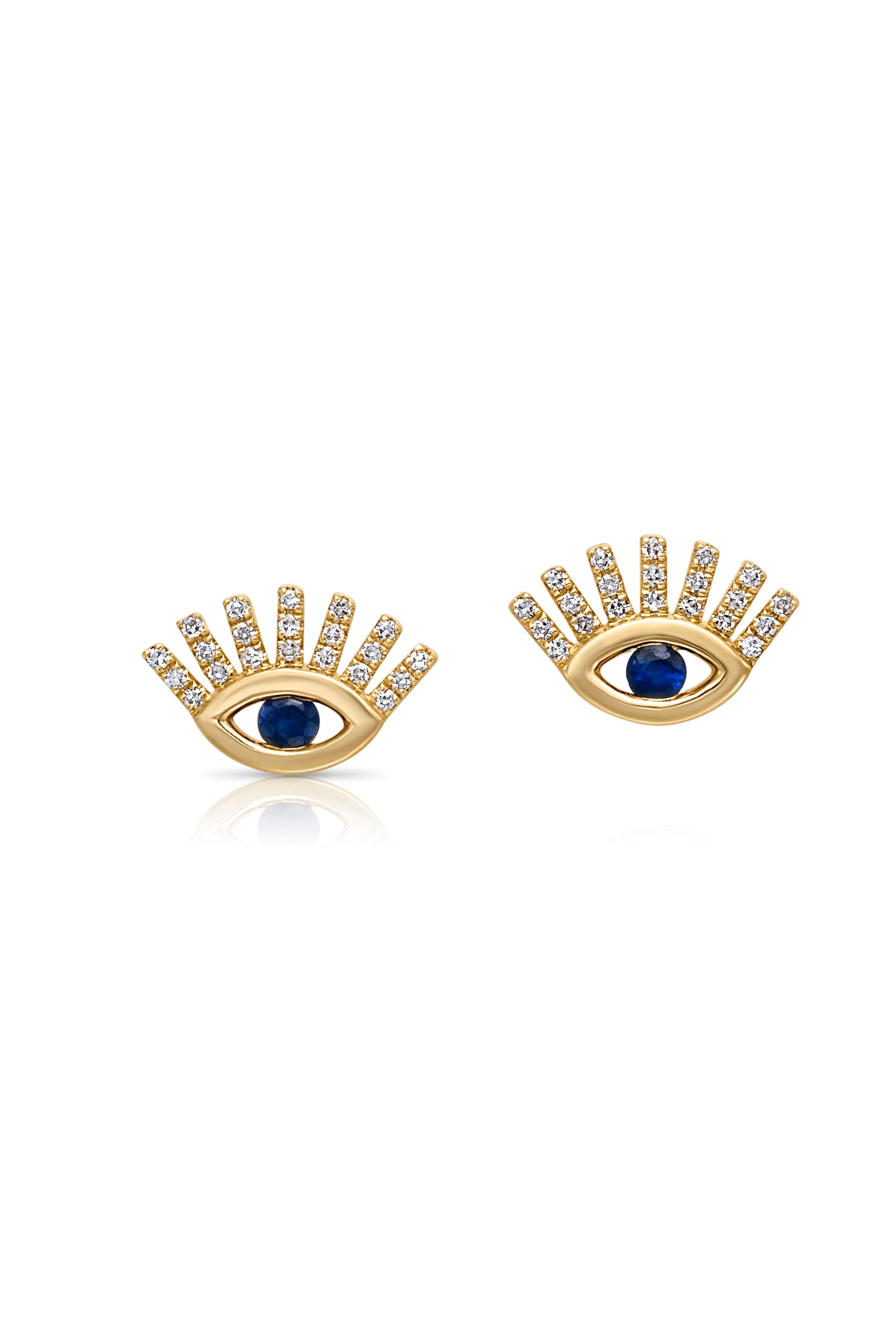 14KY Blue Sapphire and Diamond Evil Eye Studs