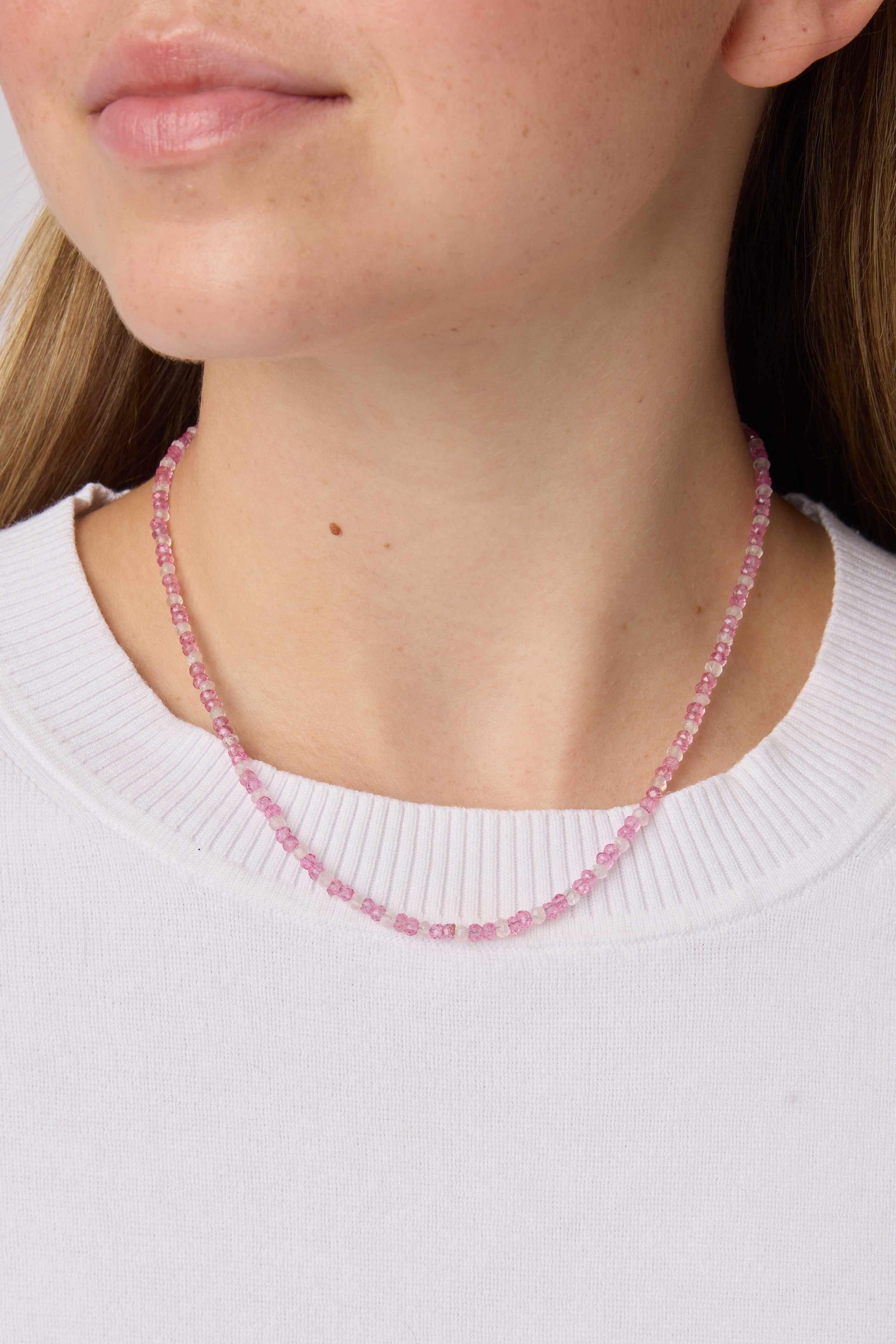 Pink and White Beaded Necklace