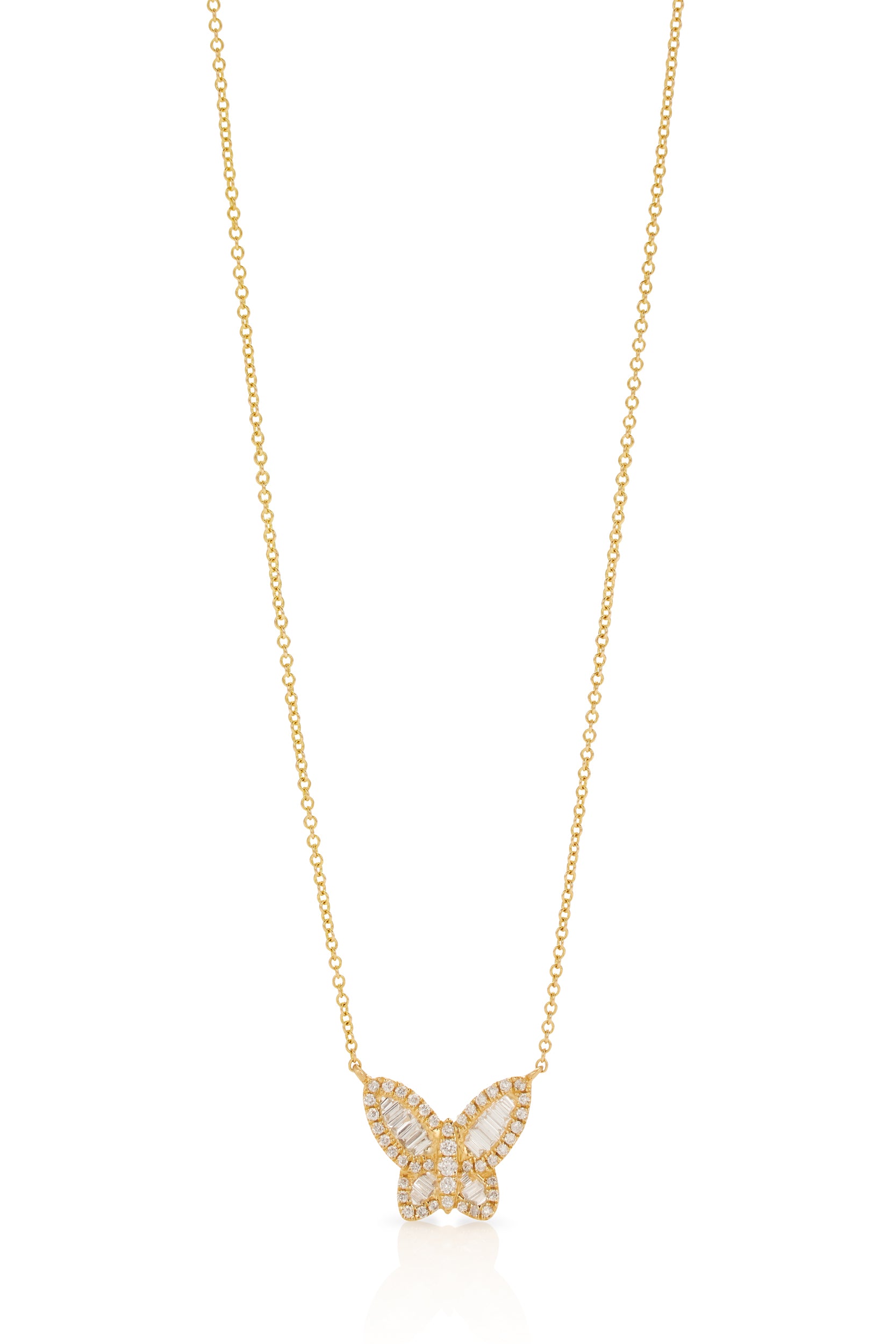 14KY Small Baguette Diamond Butterfly Necklace