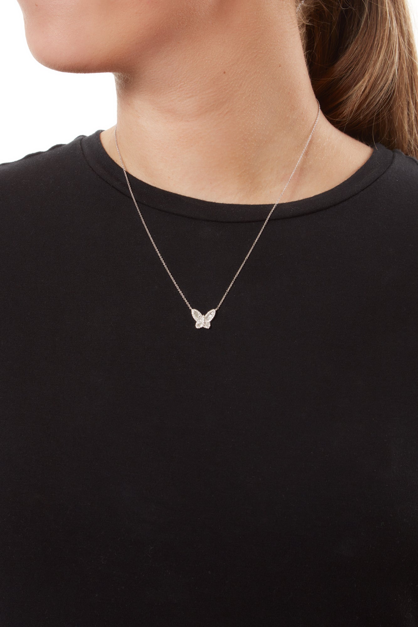 14KW Small Baguette Diamond Butterfly Necklace