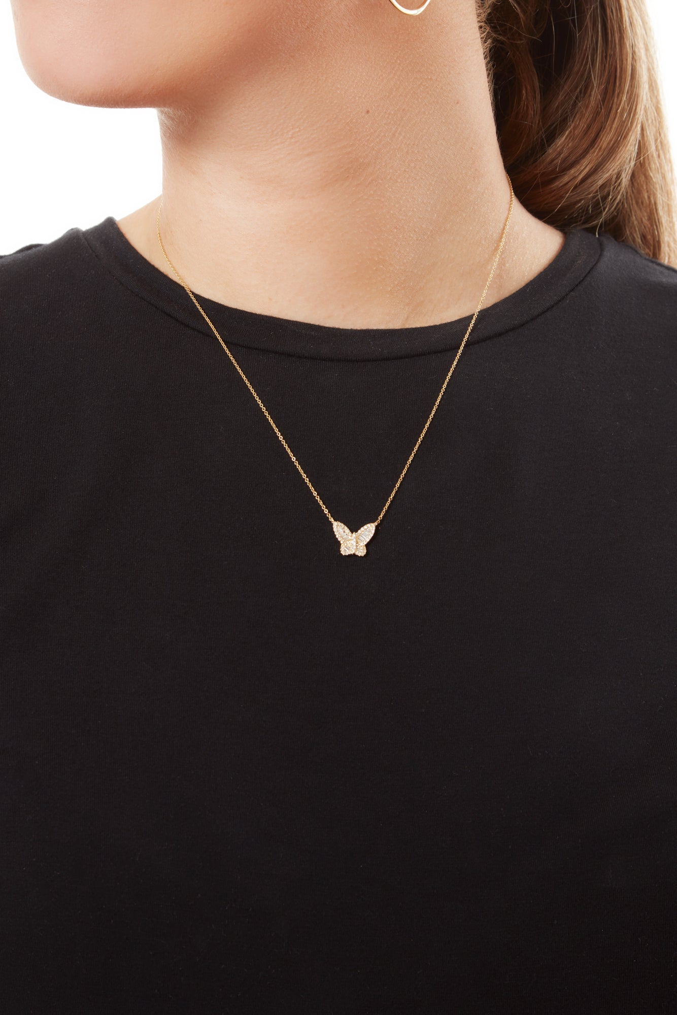 14KY Small Baguette Diamond Butterfly Necklace-Necklaces-Saffron Jewelry-Susan Saffron Jewelry