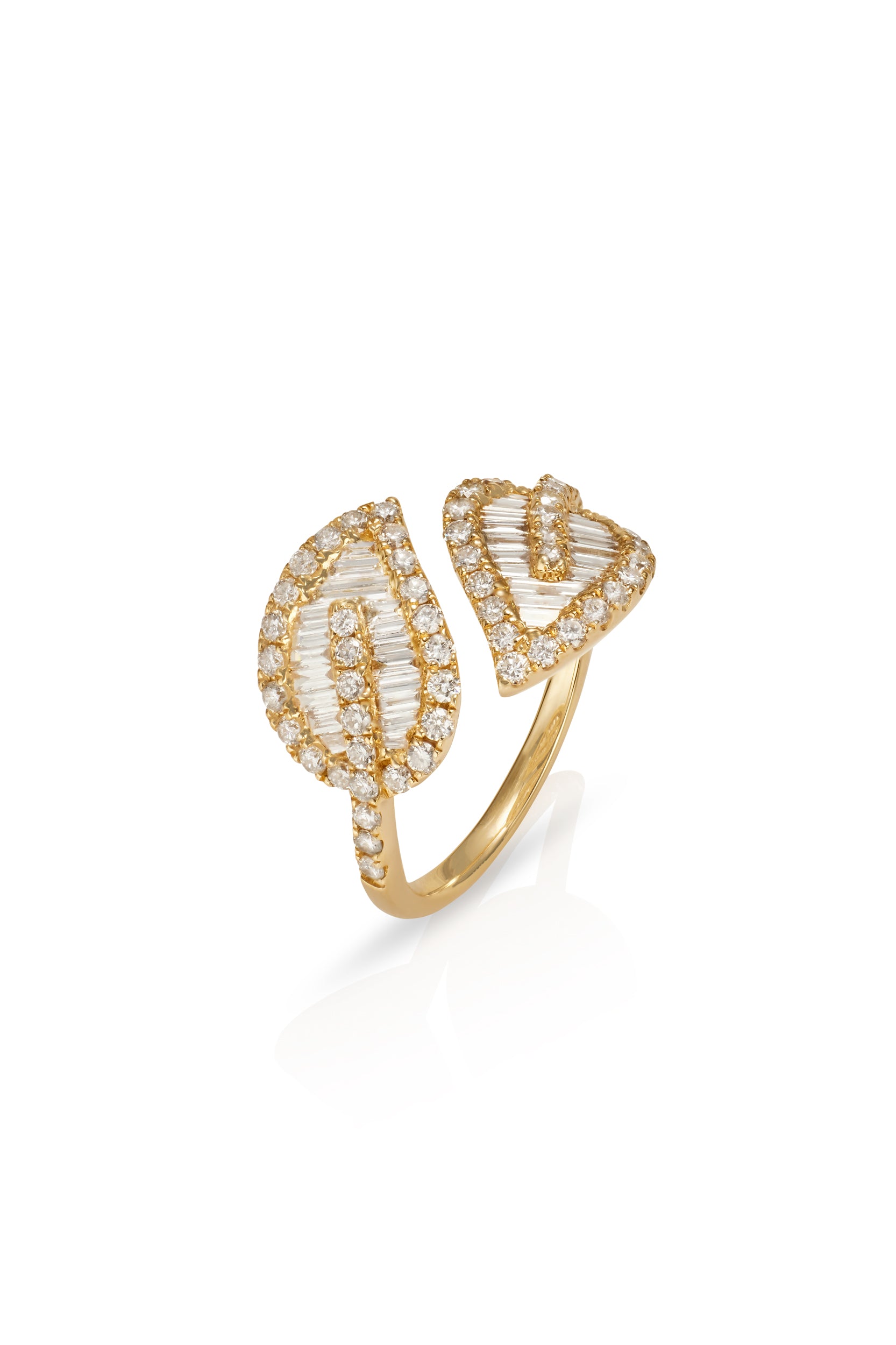 14KY Diamond Baguette Leaf Ring