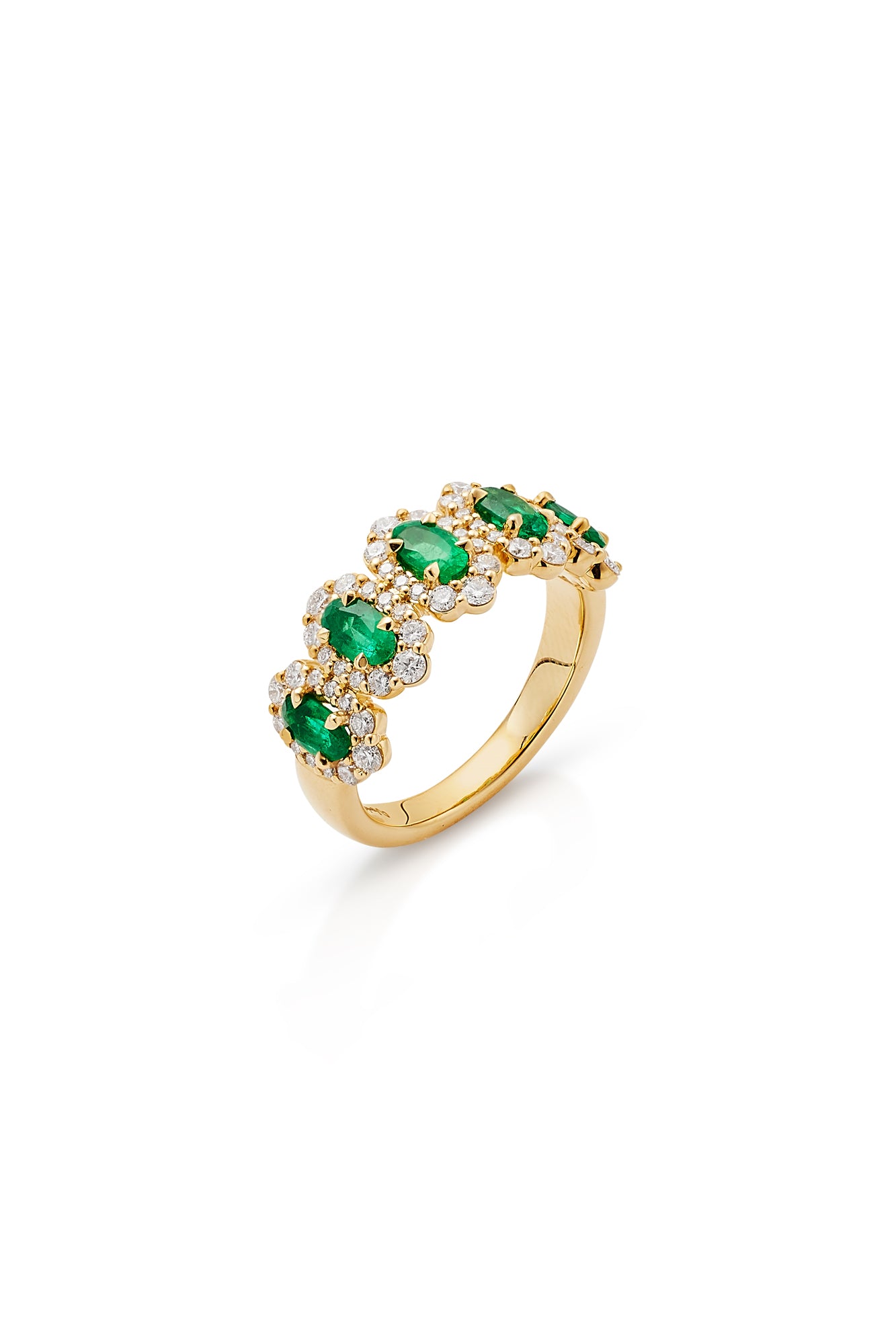 18KY 5 Stone Halo Oval Emerald