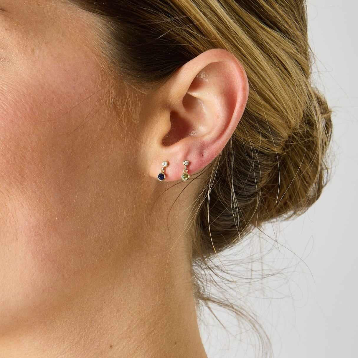 14KY 2 Stone Bezel Drops Blue Sapphire