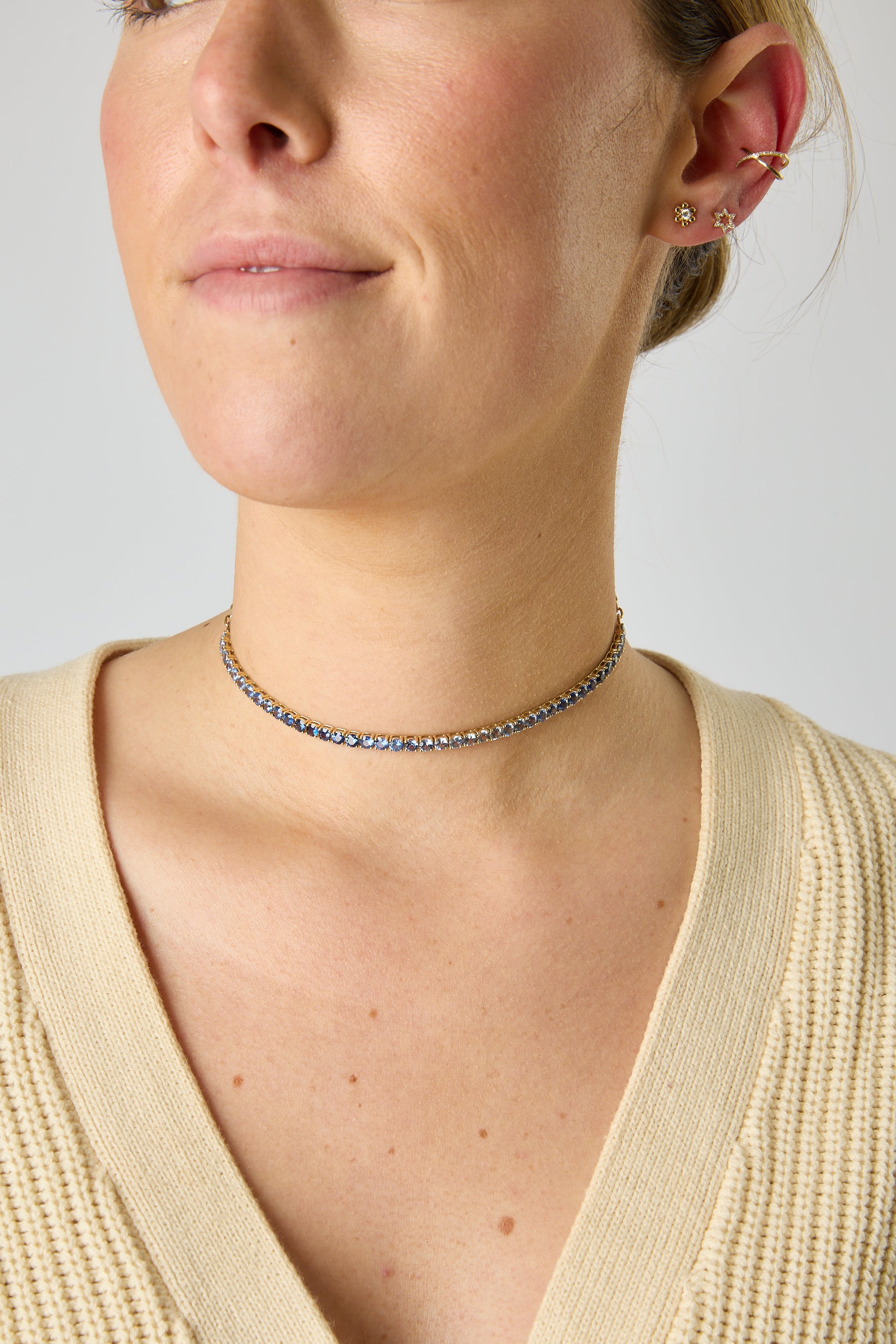 14KY Ombre Blue Sapphire Tennis Necklace Choker