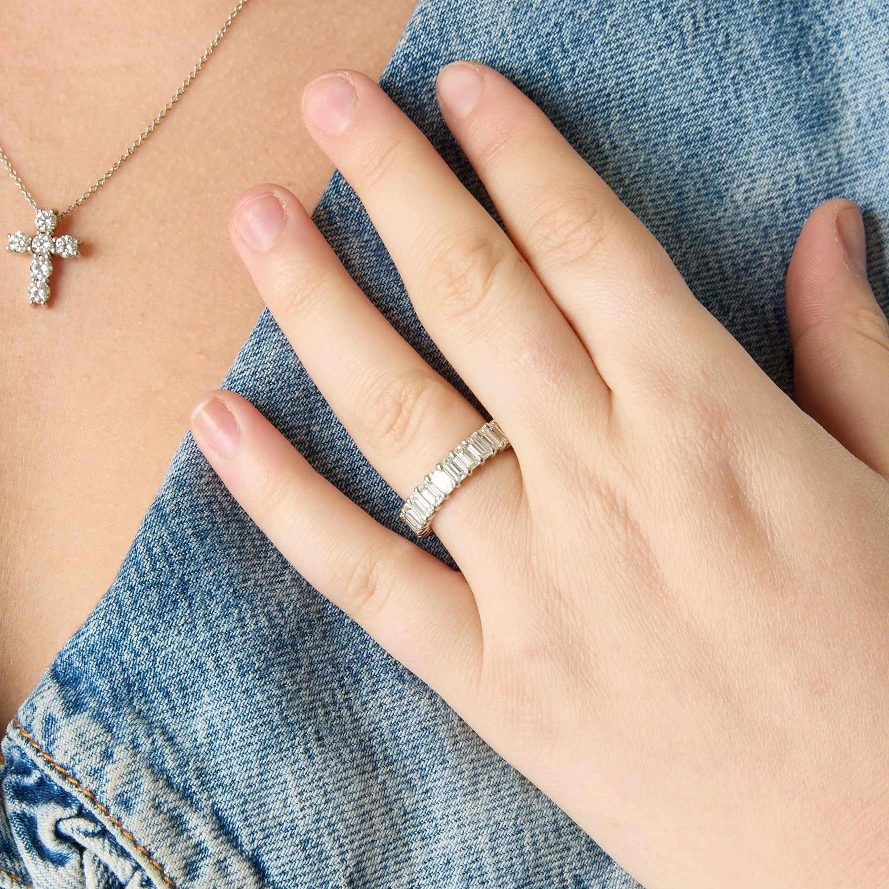 Platinum Emerald Cut Eternity Band