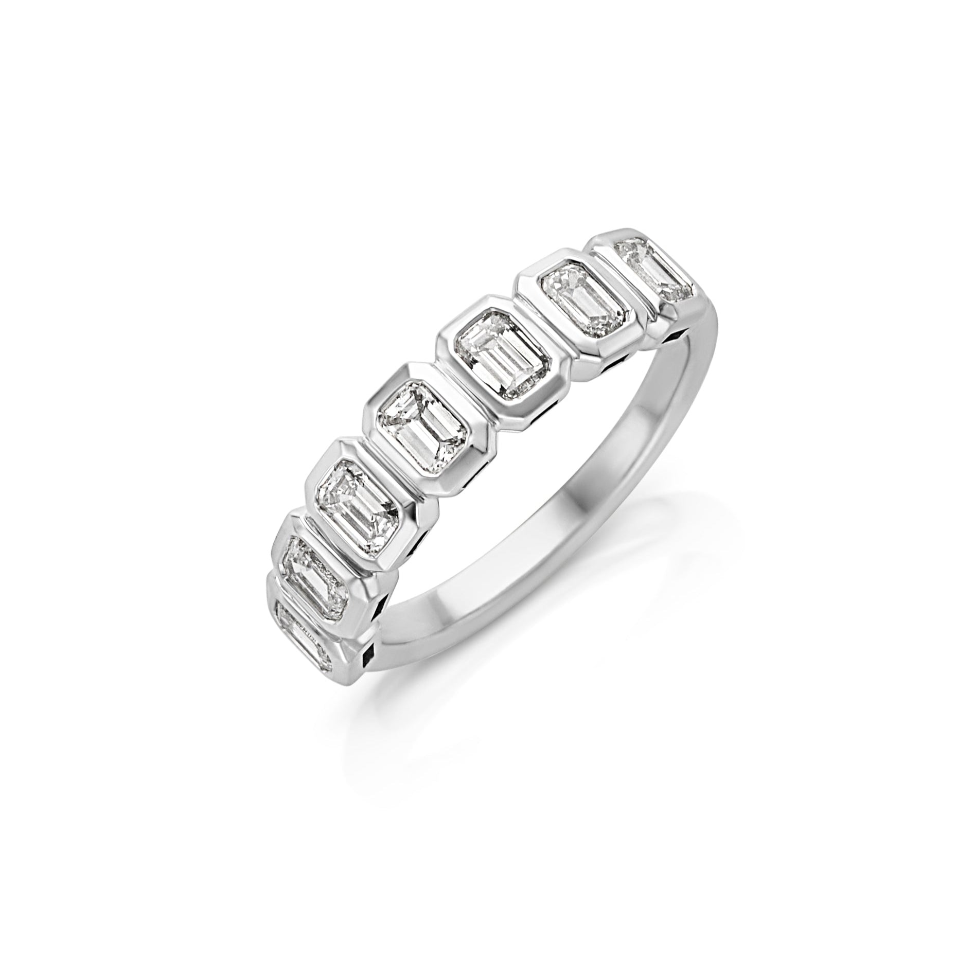 18KW Emerald Cut Bezel Band