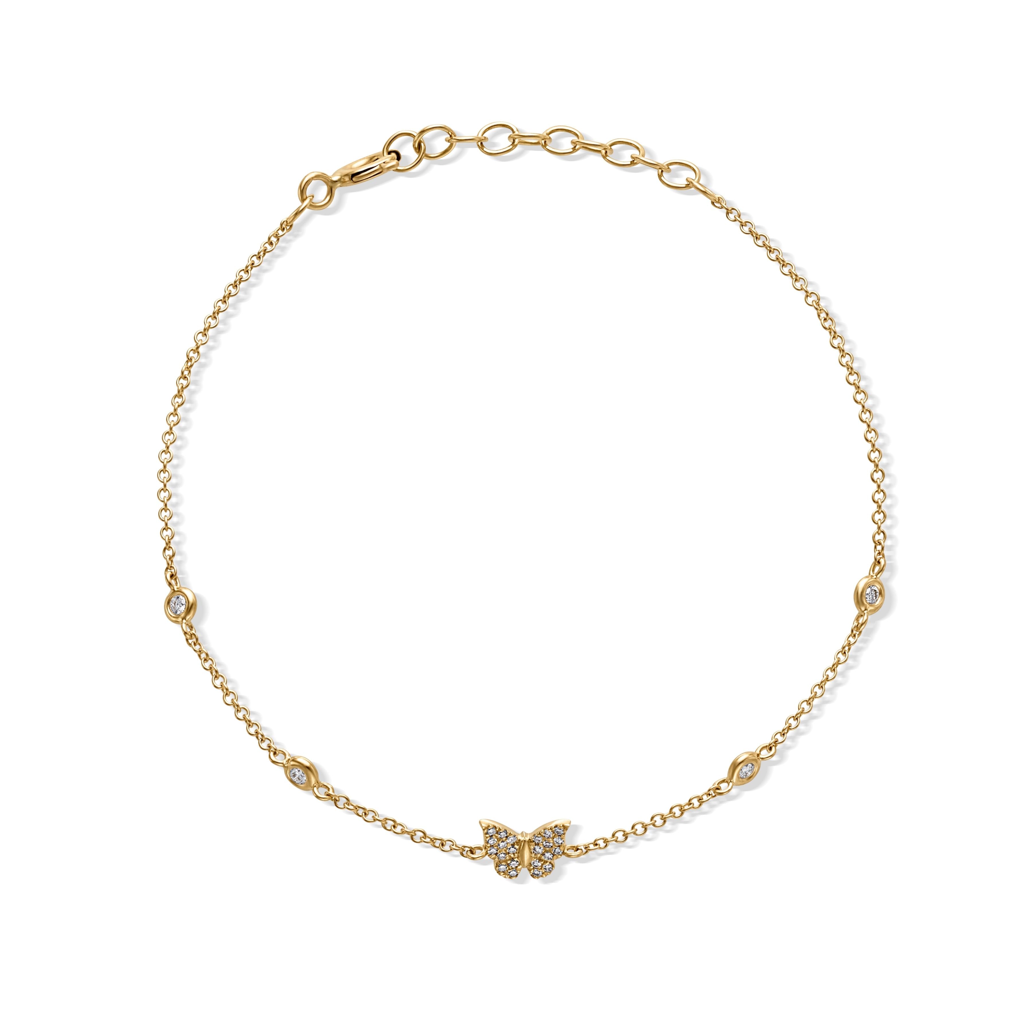 14KY Diamond Stations Butterfly Bracelet