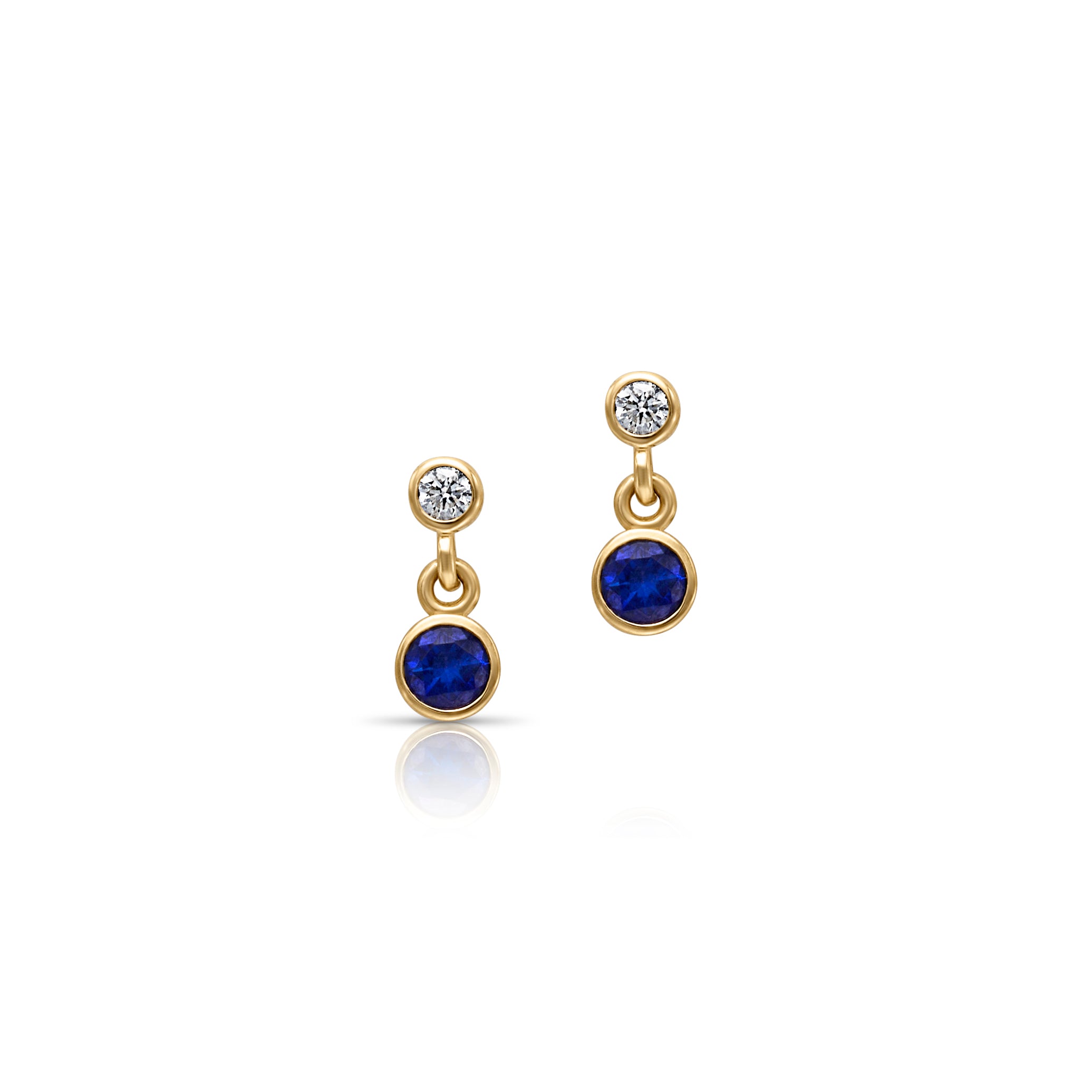 14KY 2 Stone Bezel Drops Blue Sapphire