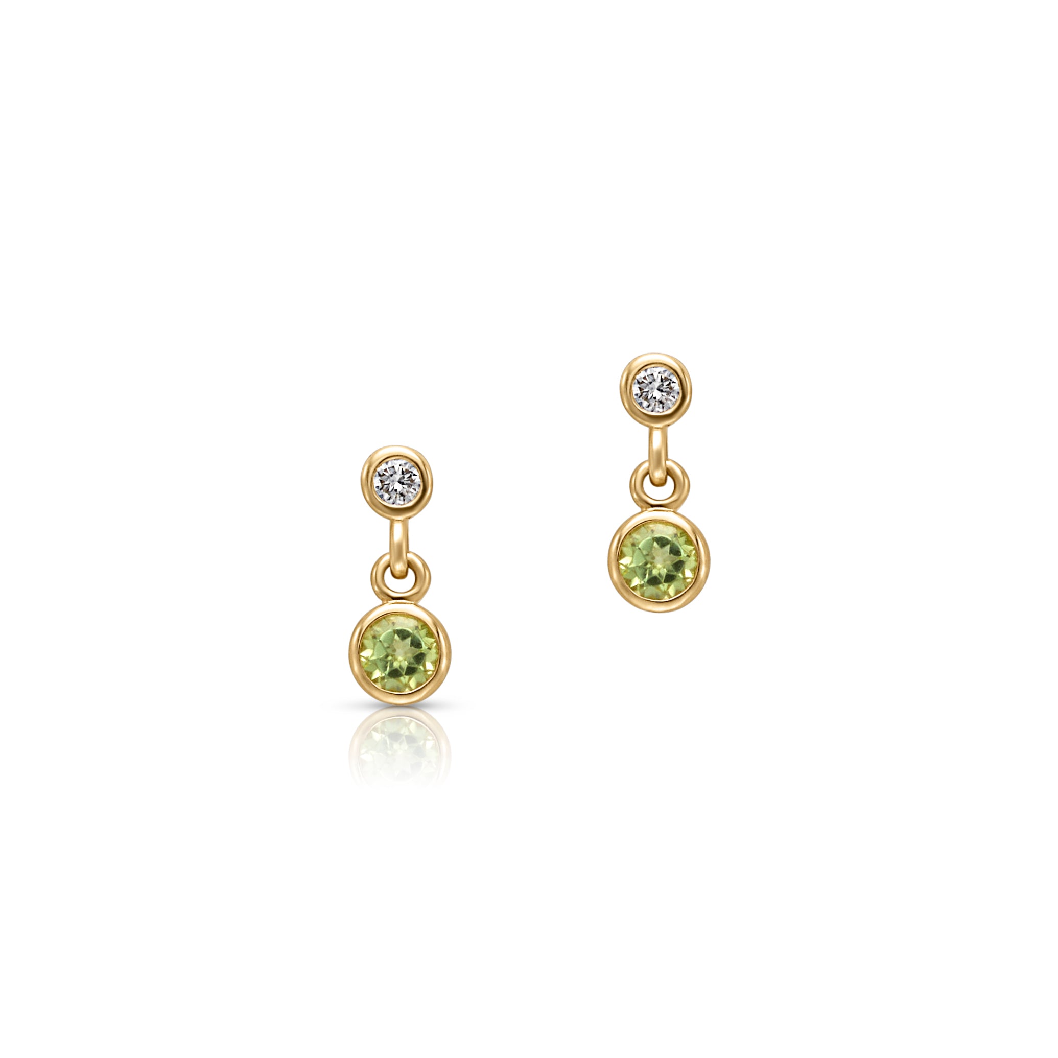 14KY 2 Stone Bezel Drops Peridot