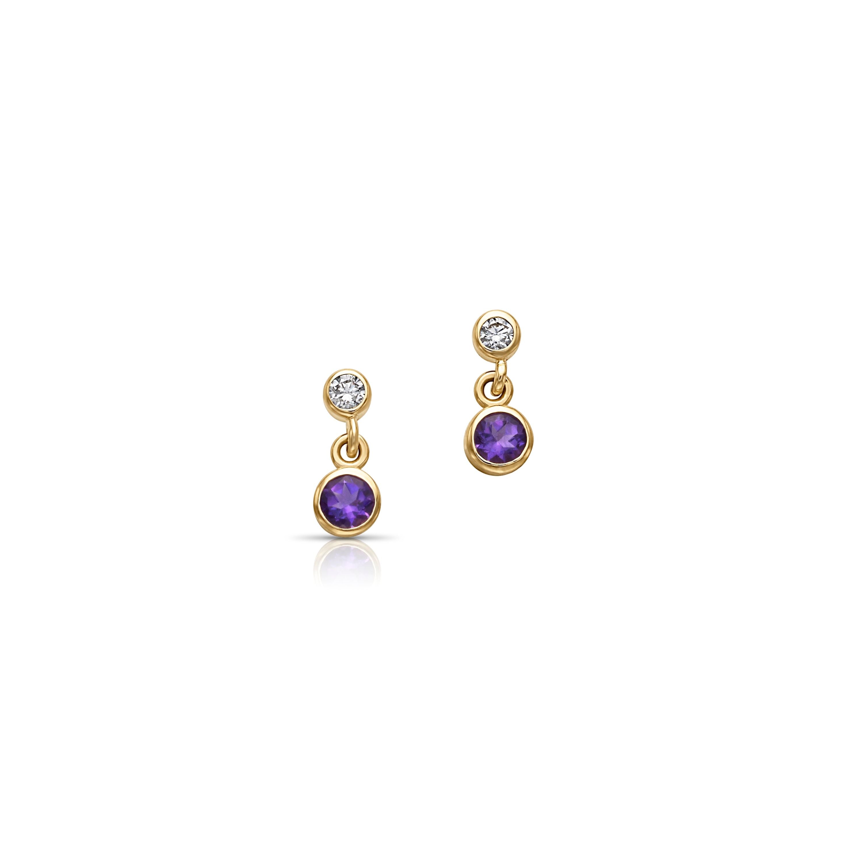 14KY 2 Stone Bezel Drops Amethyst