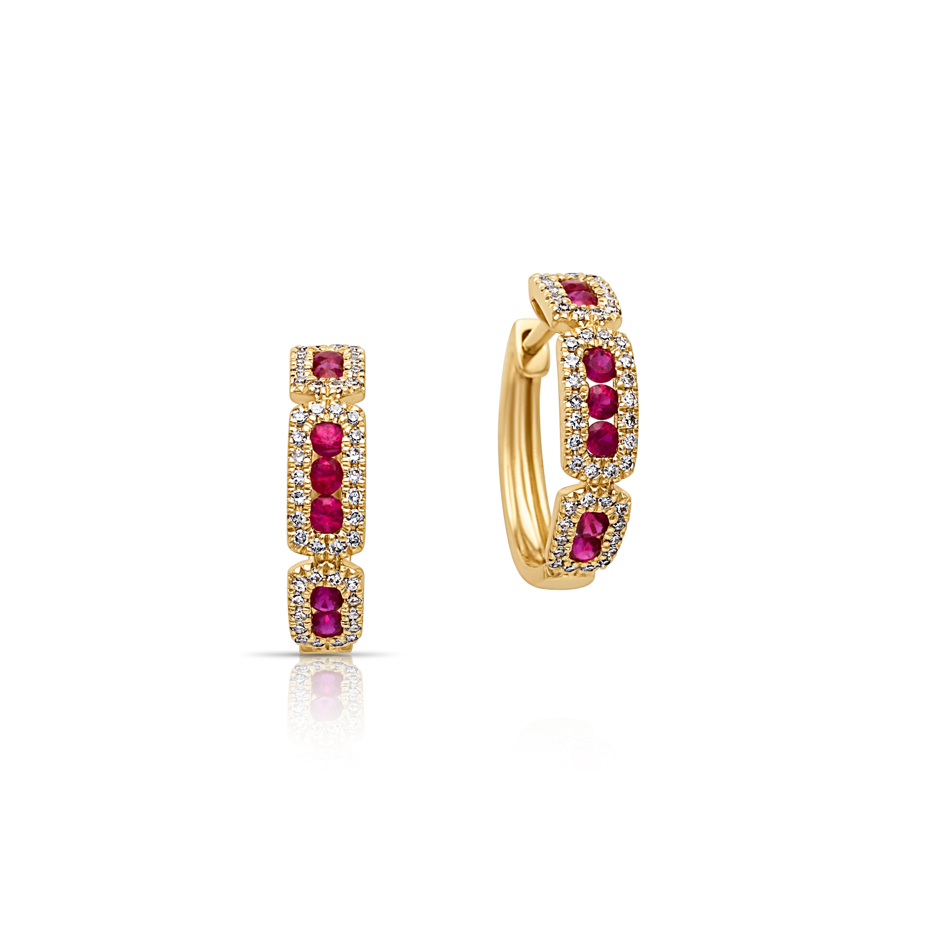 14KY Diamond and Ruby Huggies