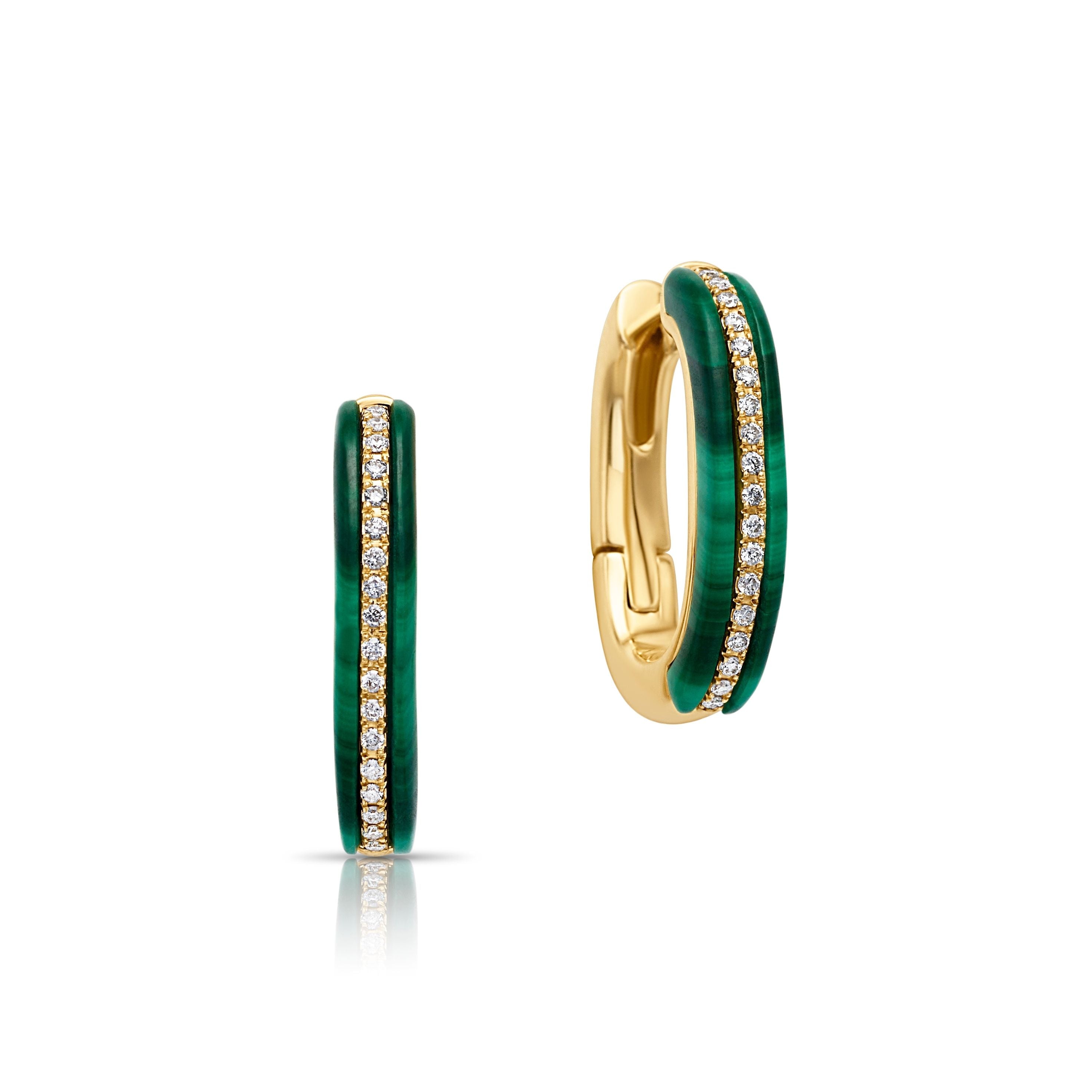 14KY Malachite Stoned Elongated Huggie