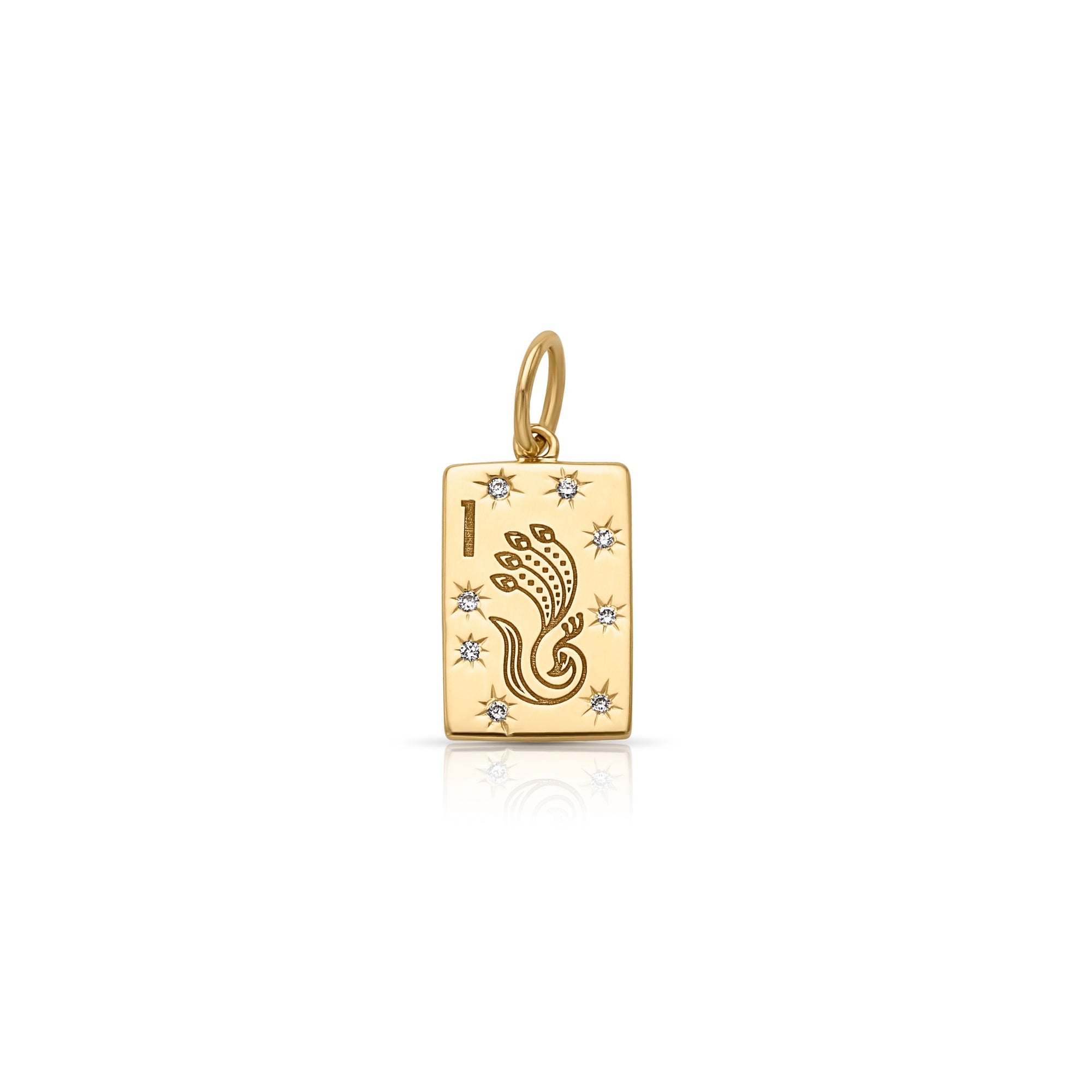 14KY Mini Mahjong 1 Bird Bam Charm-Charms-Saffron Jewelry-Susan Saffron Jewelry