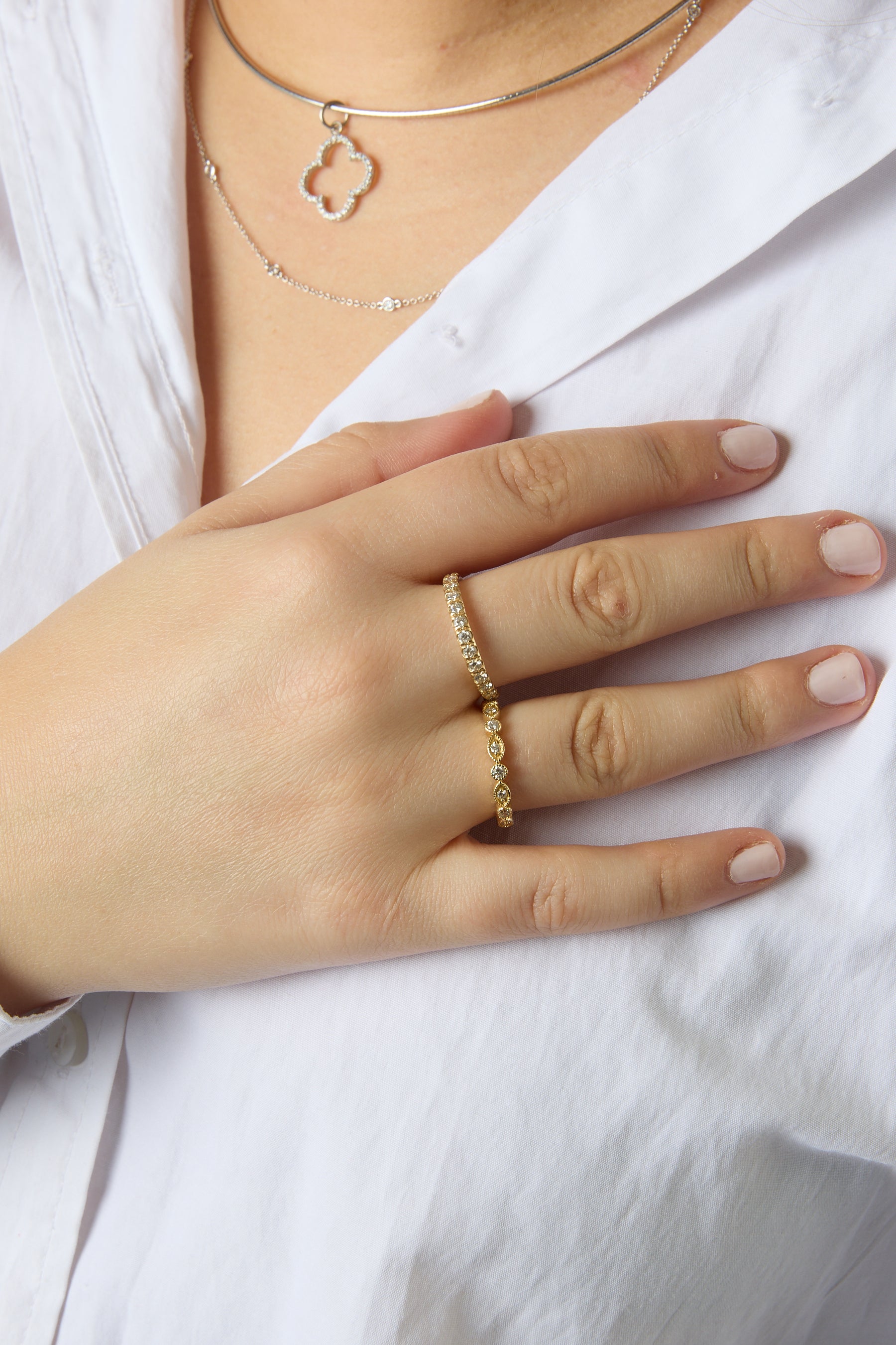 14K Marquise and Circle Stacking Band